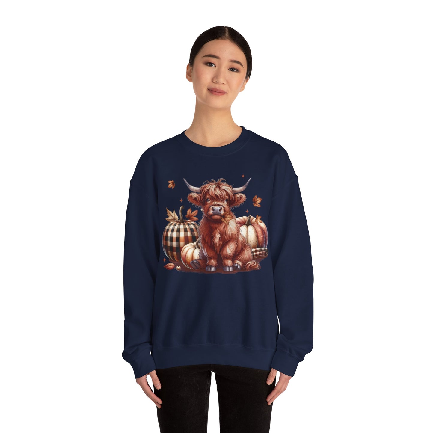 Autumn Highland Cow Charm Unisex Heavy Blend™ Crewneck Sweatshirt