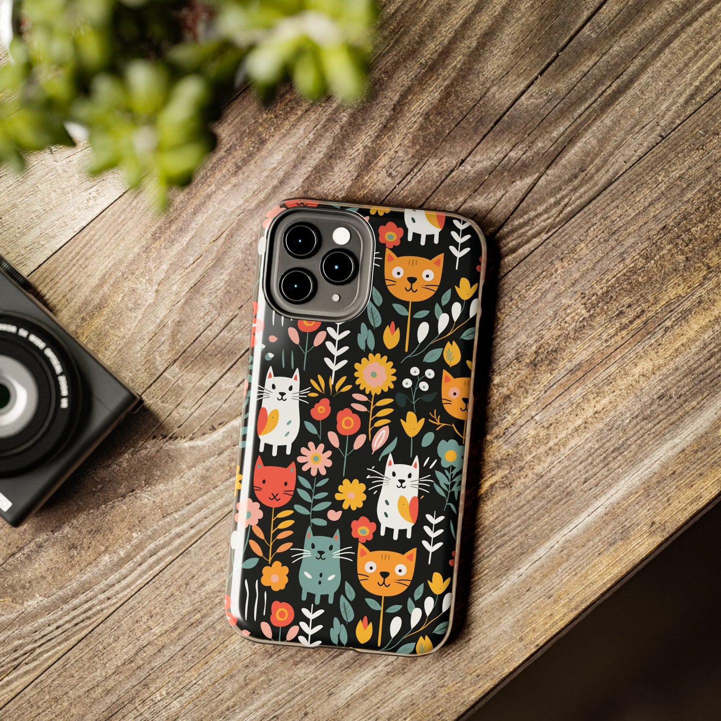 Whimsical Feline Garden iPhone and Samsung Tough Phone Cases