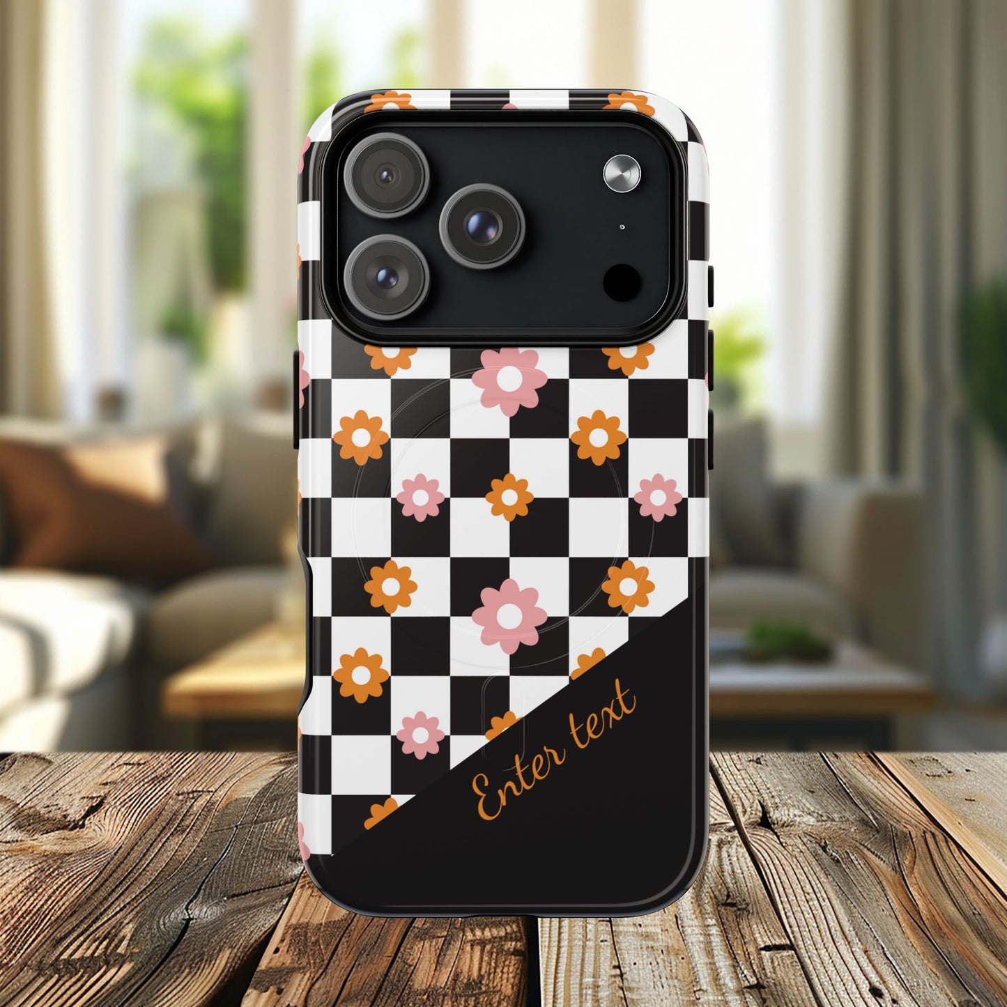 Groovy Checkered Bloom iPhone Case, Tough Magnetic Cases for Women, Stylish iPhone Cover, Trendy Floral Print, Gift for Her, Everyday Accessories