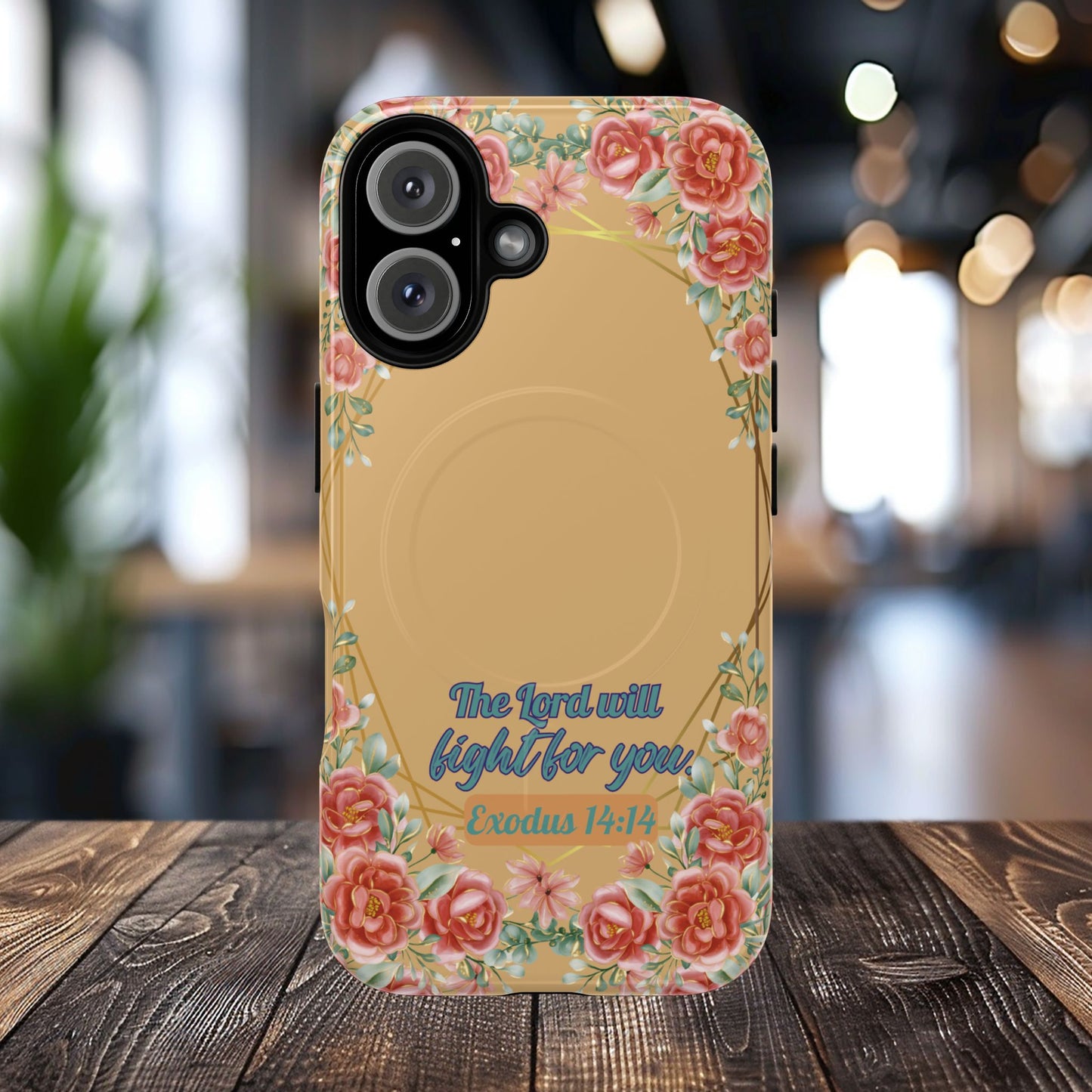 The Lord will Fight for You Exodus 14:14, Inspirational Gift, Tough MagSafe®  Magnetic Case Scripture, Sunflower Bible Verse, iPhone® 13, 14, iPhone 15, iPhone 16, 17, Pro, Pro Max, Plus.