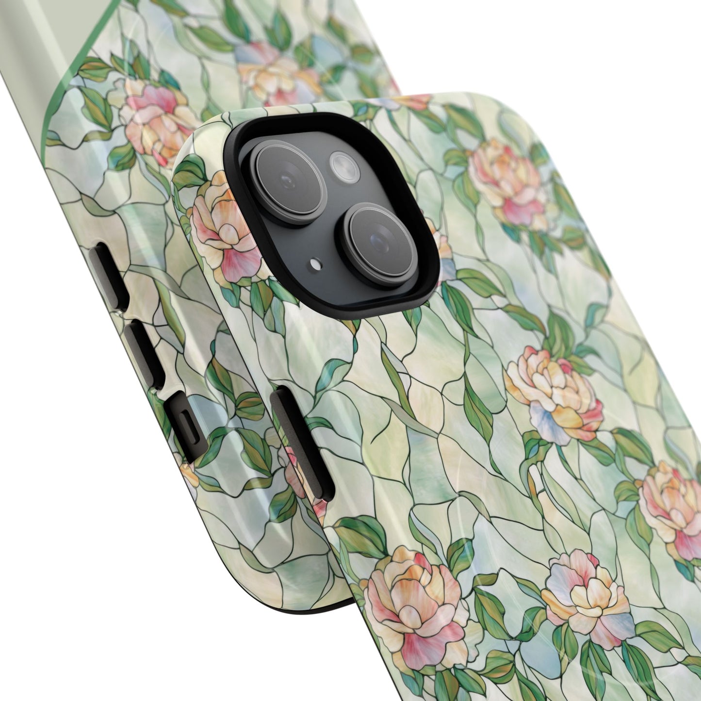 Personalized Petal Whispers Stained Glass Tough Magnetic iPhone Case, Durable Rose Pattern, Cute Gift for Her, iPhone Accessory, Mother's Day, Birthday Gift