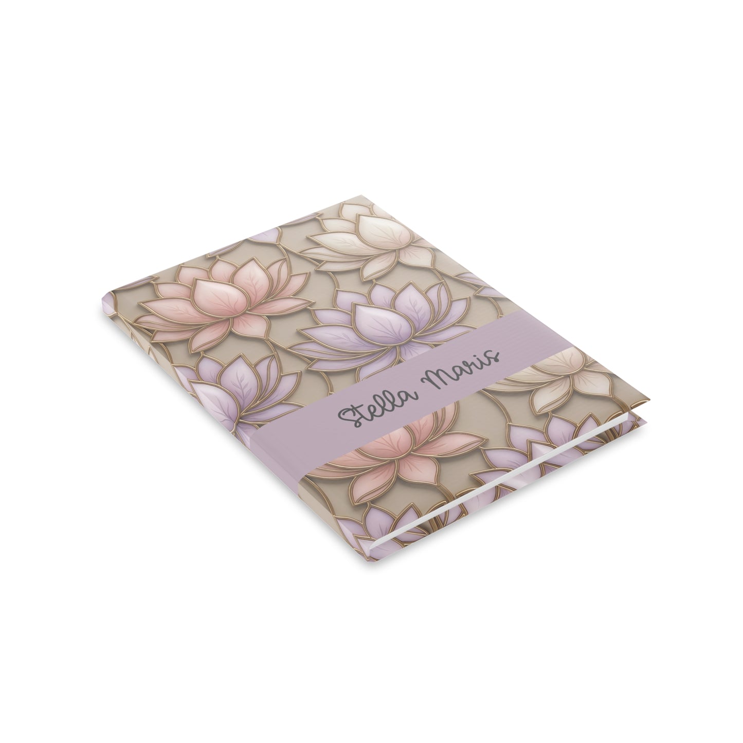 Personalized Stained Glass Lotus Blossom Hardcover Notebook — Custom Name and Affirmation Puffy Cover Journal.