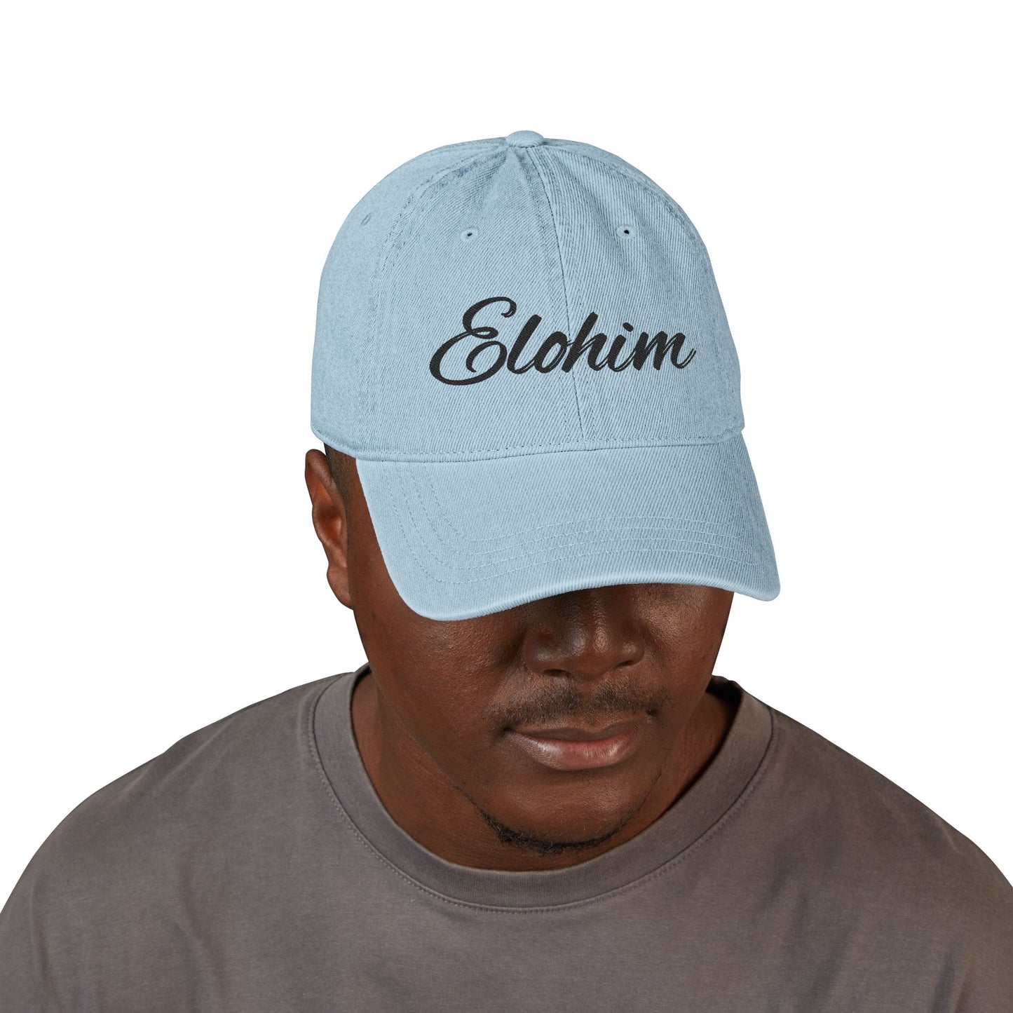 Denim 'ELOHIM, GENESIS 1:1' Hat (Embroidery), Stylish Casual Hat, Gift for Him/Her, Summer Accessory, Trendy Streetwear, Spiritual Fashion.