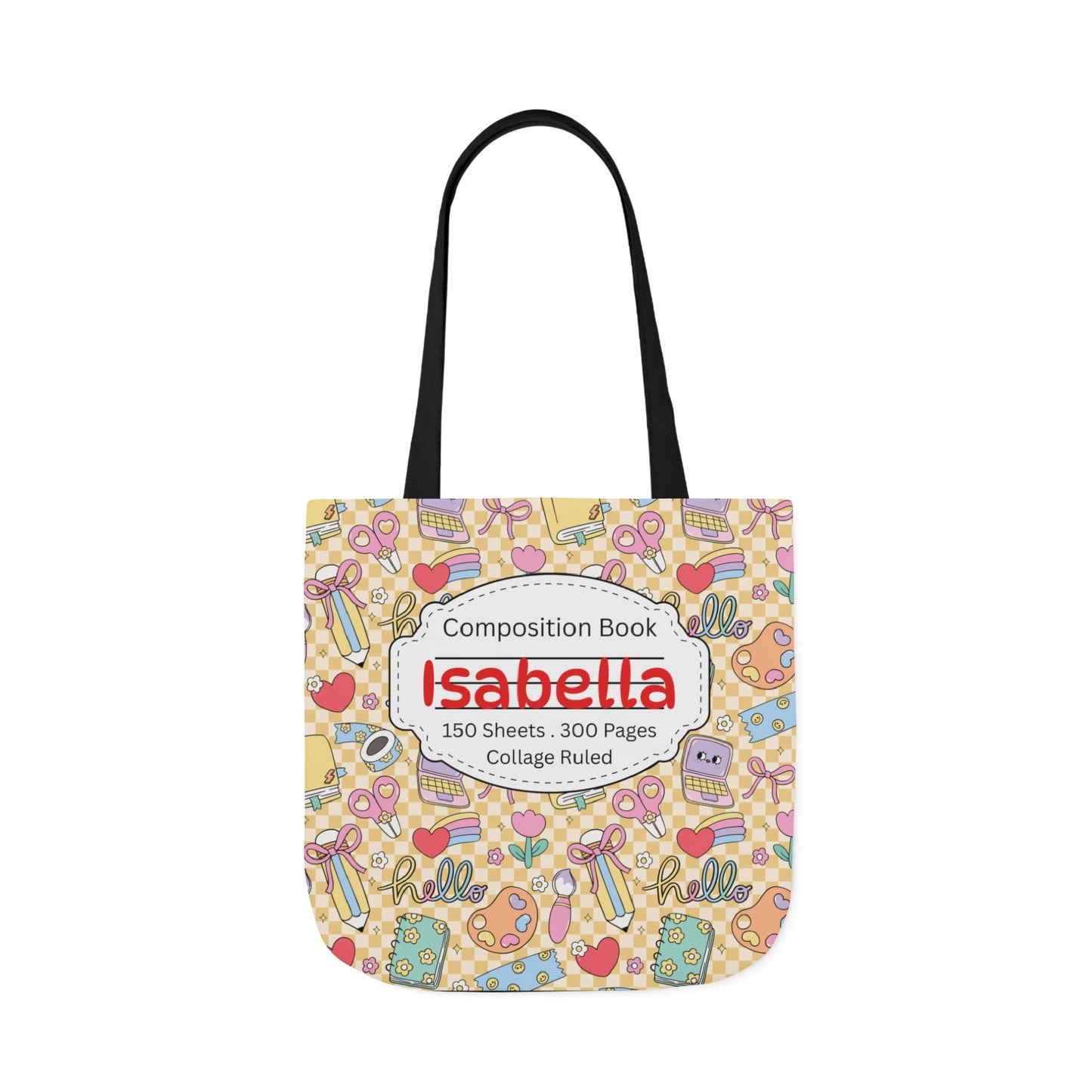 Personalized Doodle Daydream Composition Book Inspired Canvas Tote Bag with Colorful Straps, Cute School Bag, Eco-Friendly Tote, Back to School Shopping Bag, Teacher Gift Idea