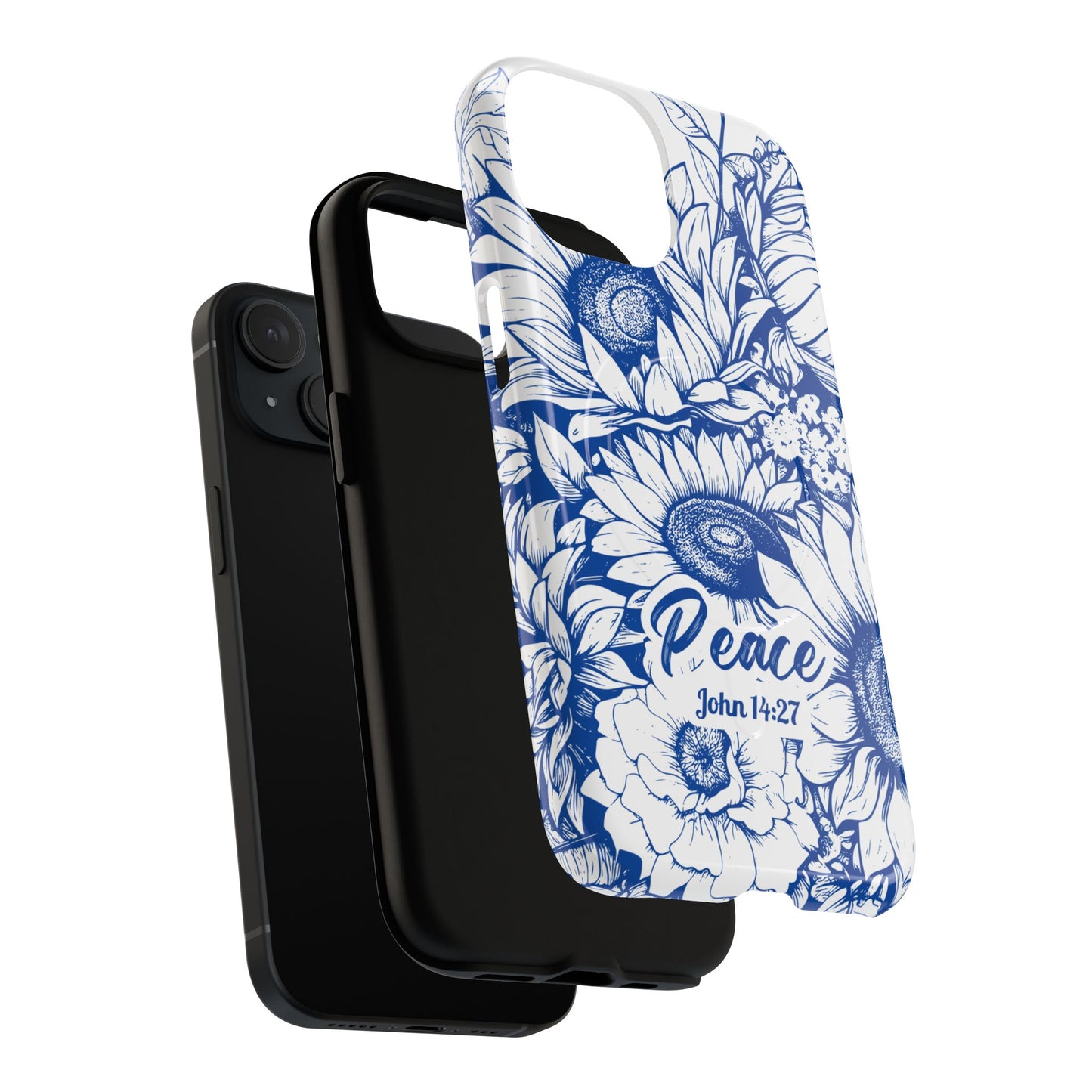 Peace I Leave with You John 14:27, Inspirational Gift, Tough iPhone Magnetic Case Scripture, Sunflower Bible Verse, MagSafe® iPhone® Tough Case, iPhone 14, iPhone 15, iPhone 16, Pro, Pro Max, Plus.