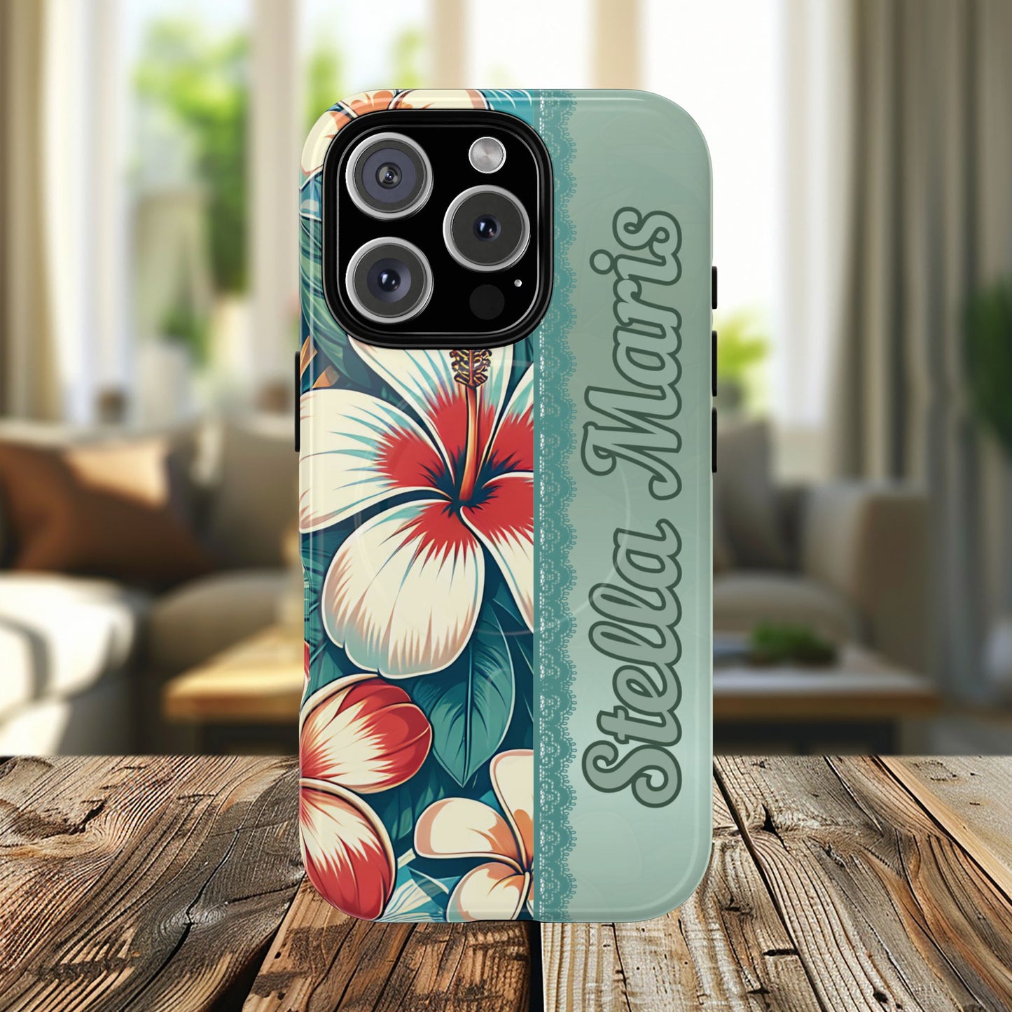 Personalized Tropical Floral Phone Case – Stylish Tough Magnetic Cases for iPhone, Customizable with Names, Perfect Gift for Nature Lovers
