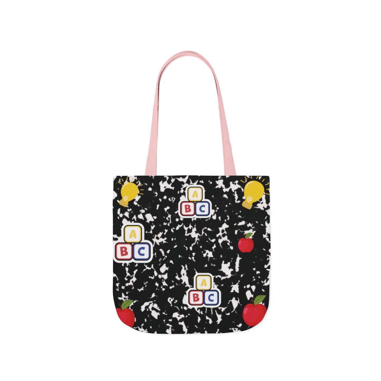 Personalized Black Composition Book Inspired Canvas Tote Bag with Colorful Straps, Cute School Bag, Eco-Friendly Tote, Back to School Shopping Bag, Teacher Gift Idea