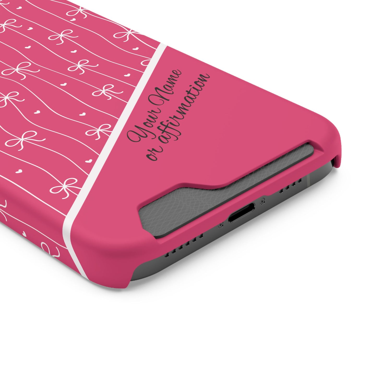 Personalized Pink Bow Coquette iPhone and Samsung Card Case — Custom Name or Affirmation