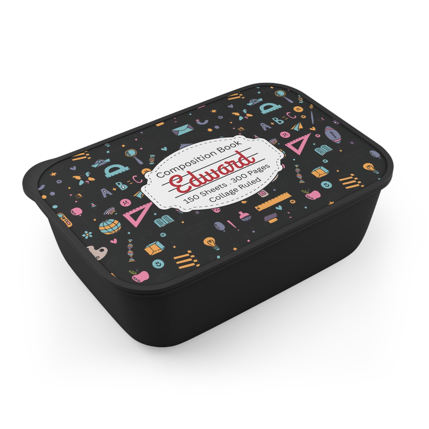 Personalized Chalkboard Chic Composition Book Composition Book Inspired Bento Box, Fun Lunch Container, School Lunch, Meal Prep, Kids' Utensils, Back to School, Child's Lunchbox