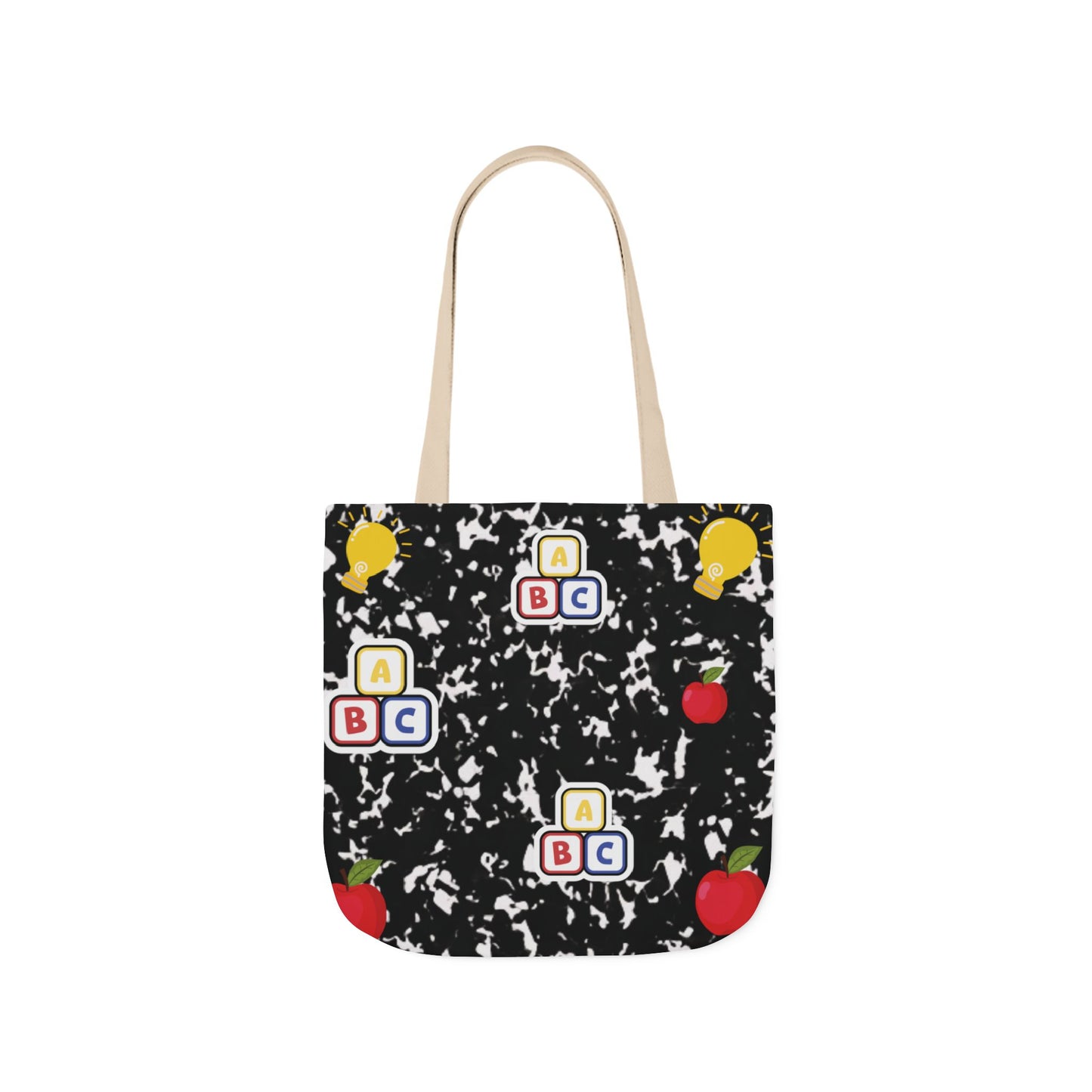Personalized Black Composition Book Inspired Canvas Tote Bag with Colorful Straps, Cute School Bag, Eco-Friendly Tote, Back to School Shopping Bag, Teacher Gift Idea