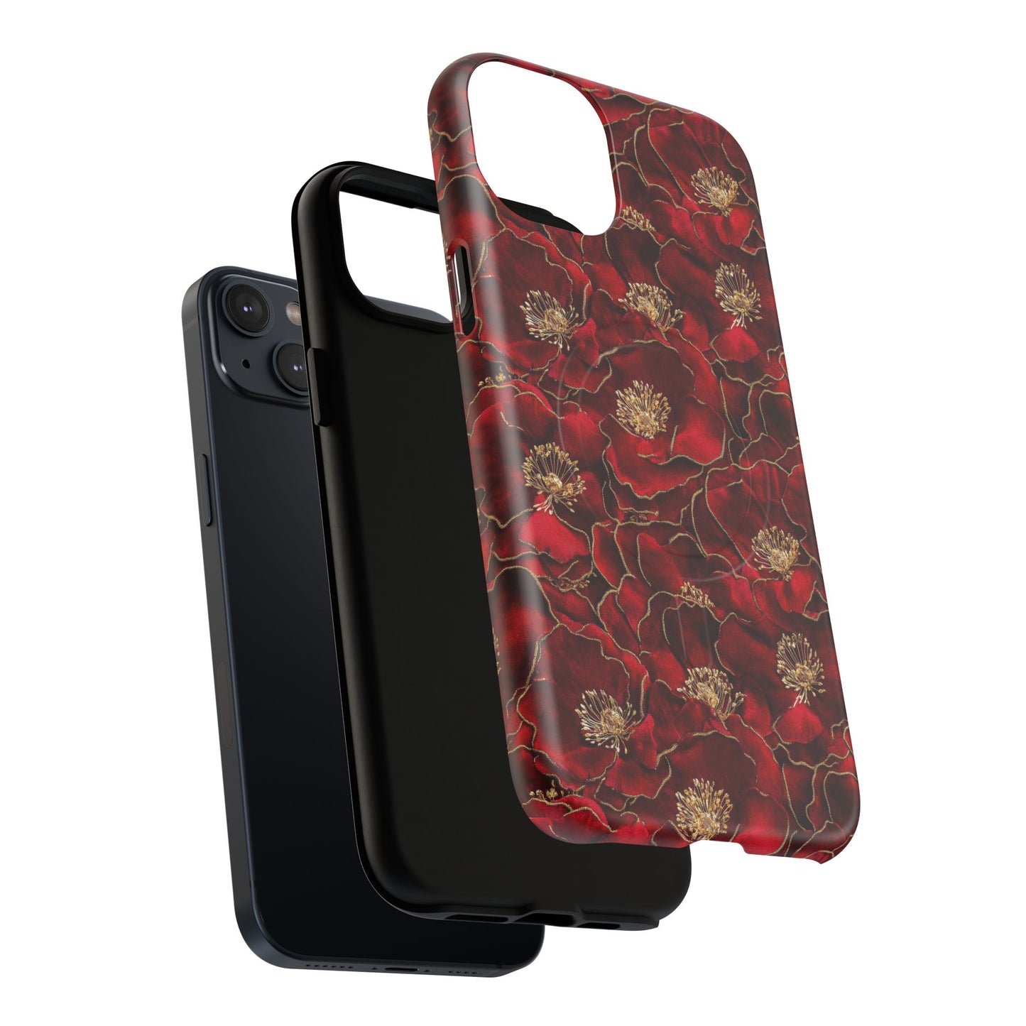 Midnight Poppy Luxe Tough iPhone Magnetic Case, Unique Flower iPhone Cover, Durable Floral Design, Gift for Her, Gift for Mother's.