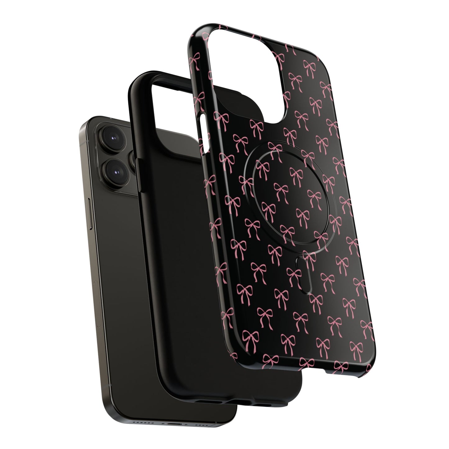 Coquette Chic Bow-Patterned Tough Magnetic iPhone Case, Stylish Gift for Her, Protective iPhone Cover, Trendy Accessory, iPhone Birthday Gift, Fashionable Tech