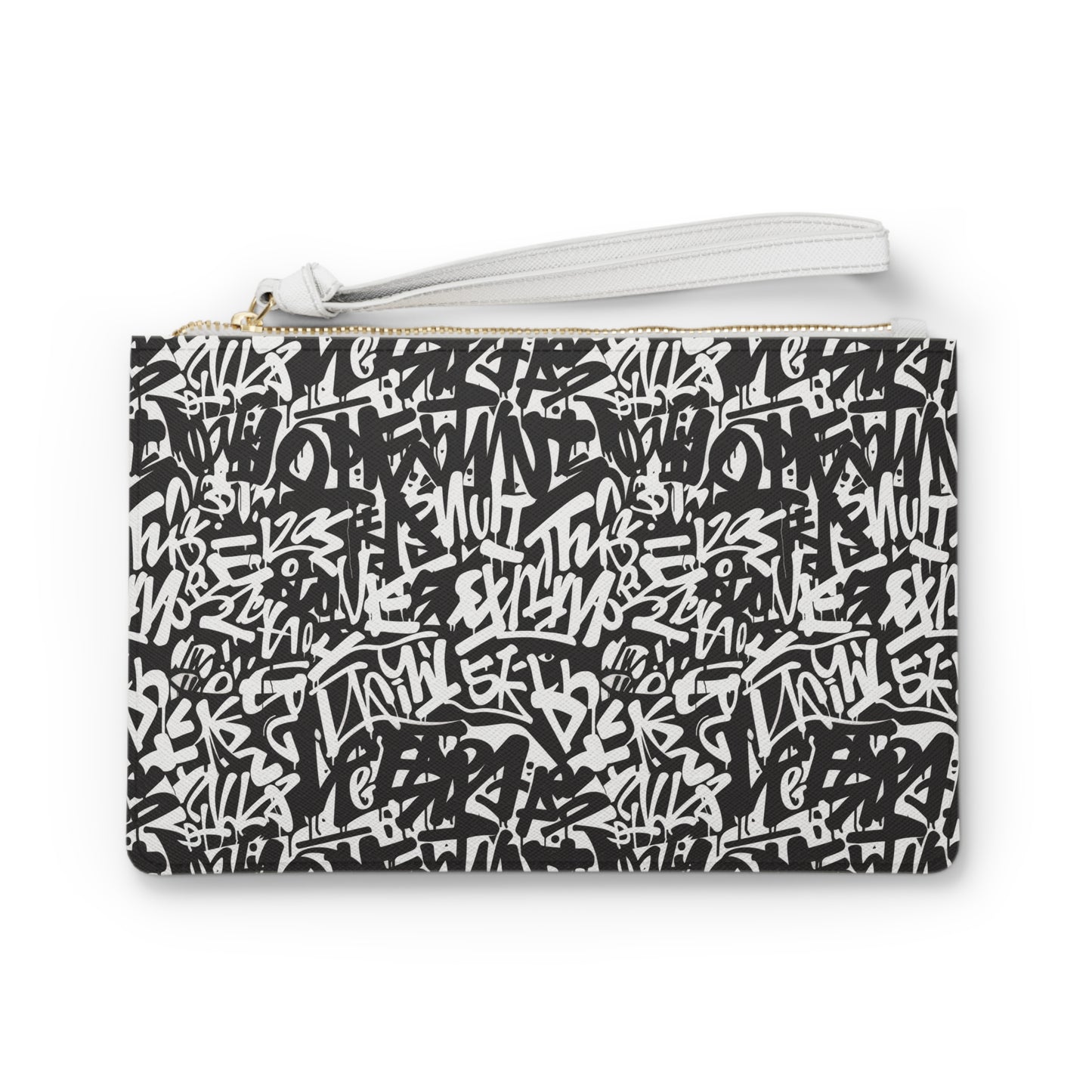 Urban Graffiti Clutch Bag - Vegan Leather Saffiano Pattern Fashionista On-the-Go Zip Fastening Wrist Strap.