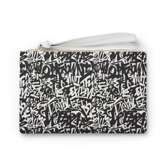 Urban Graffiti Clutch Bag - Vegan Leather Saffiano Pattern Fashionista On-the-Go Zip Fastening Wrist Strap.