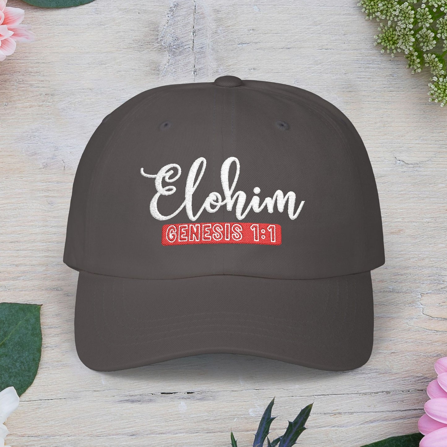 Classic Embroidery Dad Cap with 'ELOHIM, GENESIS 1:1' - Faith-Based Hat, Casual Wear, Gift for Dad, Christian Accessory, Summer Fashion