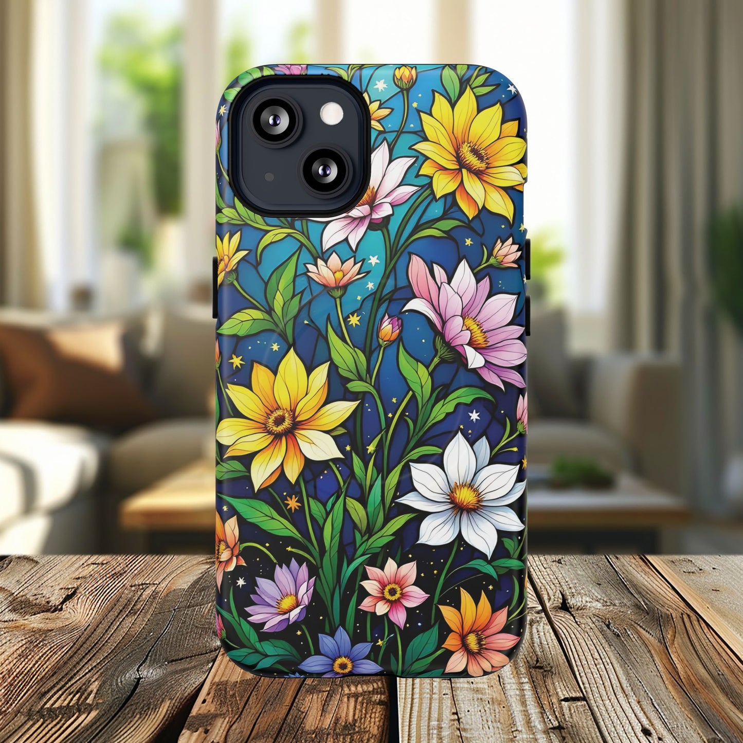 Flower Garden Stained Glass Phone Case, Tough Magnetic Cases, Floral Phone Cover, Durable Phone Accessories, Spring Gift, Birthday Present