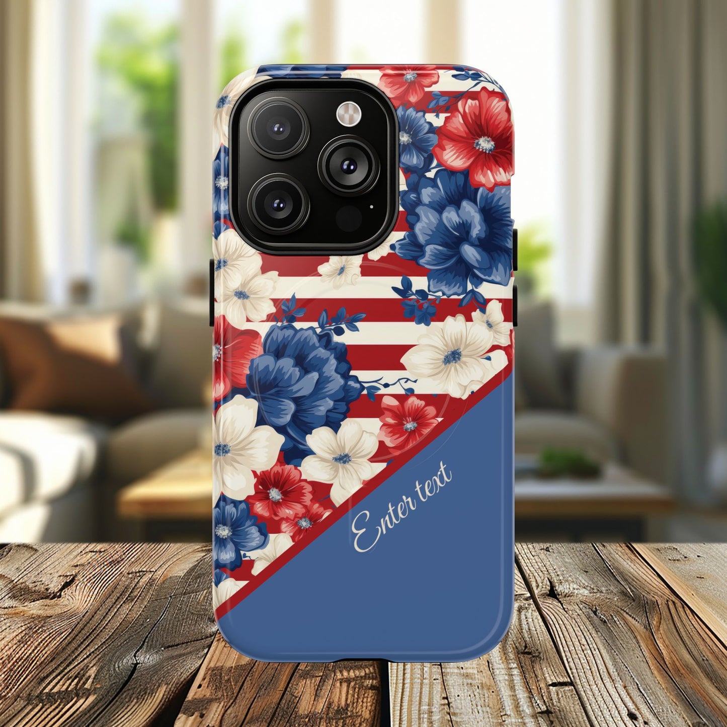 Personalized Stars, Stripes & Petals Tough Magnetic MagSafe Case, Patriotic Cover, Floral Design, Durable Protection, Gift for Her, Summer Vibes