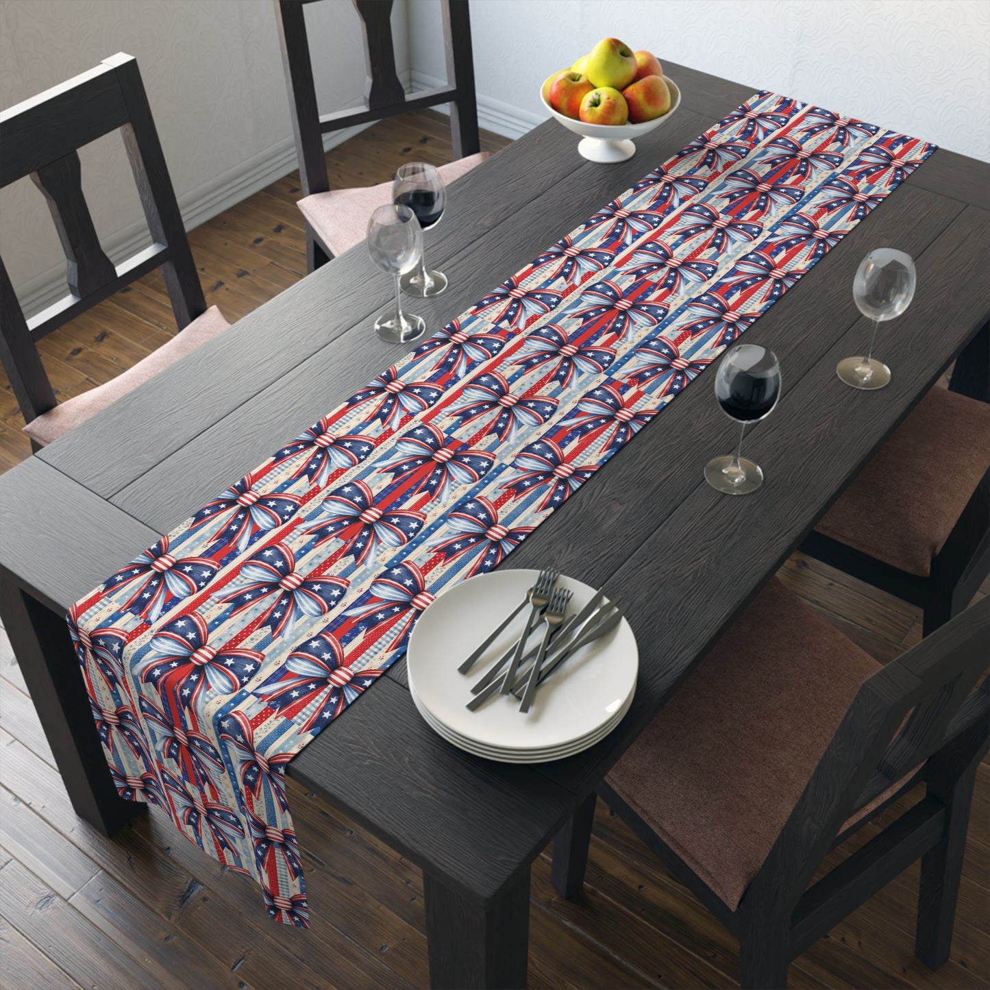 Patriotic Ribbon Table Runner — American Flag Stars & Stripes Cotton-Blend