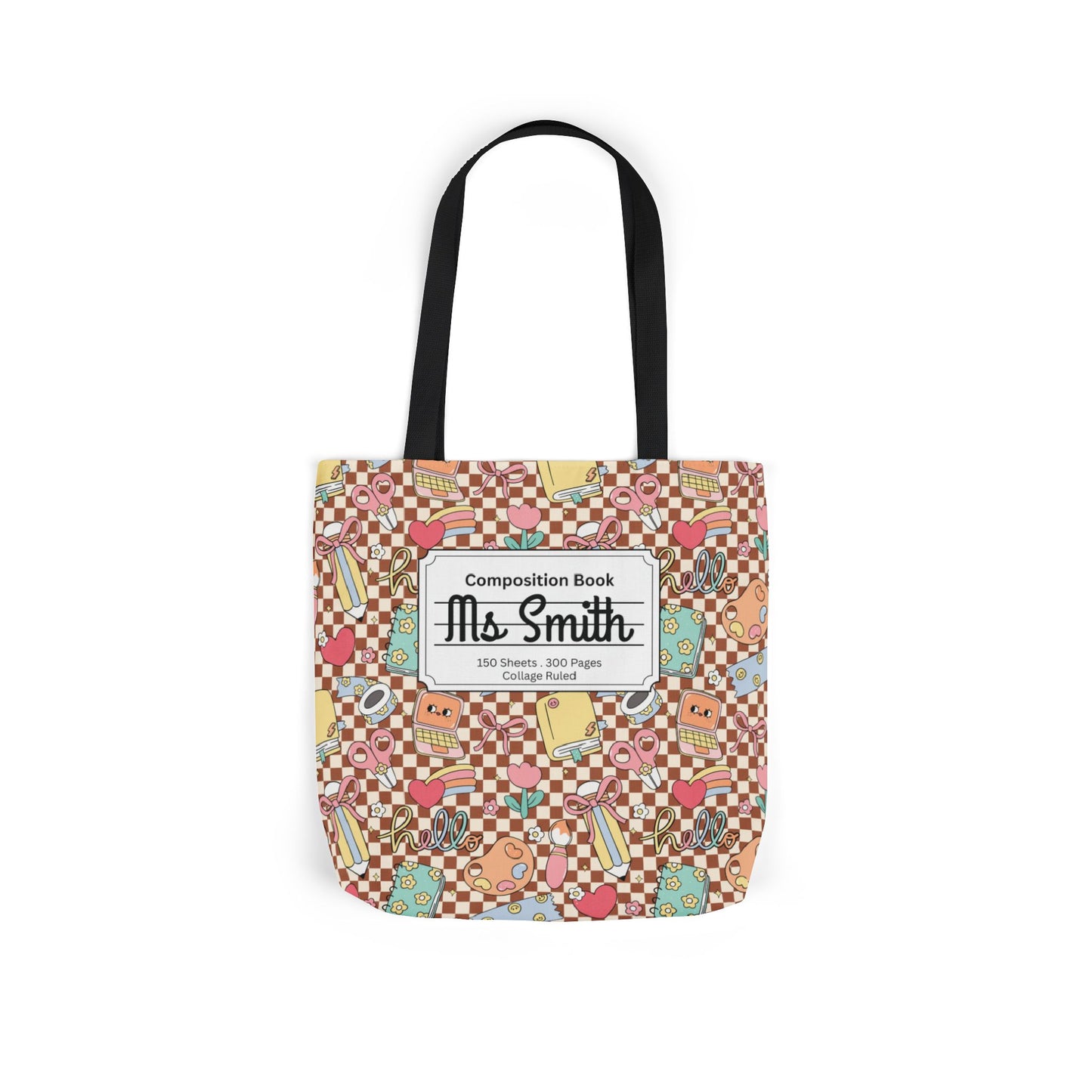 Personalized Brown Doodle Daydream Composition Book Inspired Canvas Tote Bag with Colorful Straps, Cute School Bag, Eco-Friendly Tote, Back to School Shopping Bag, Teacher Gift Idea