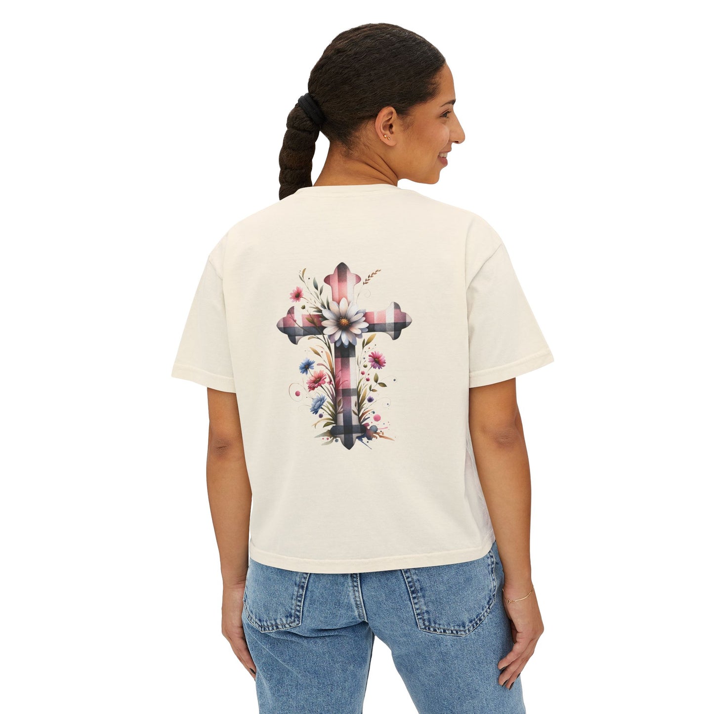 Faith and Floral Cross Women's Comfort Colors Boxy Tee