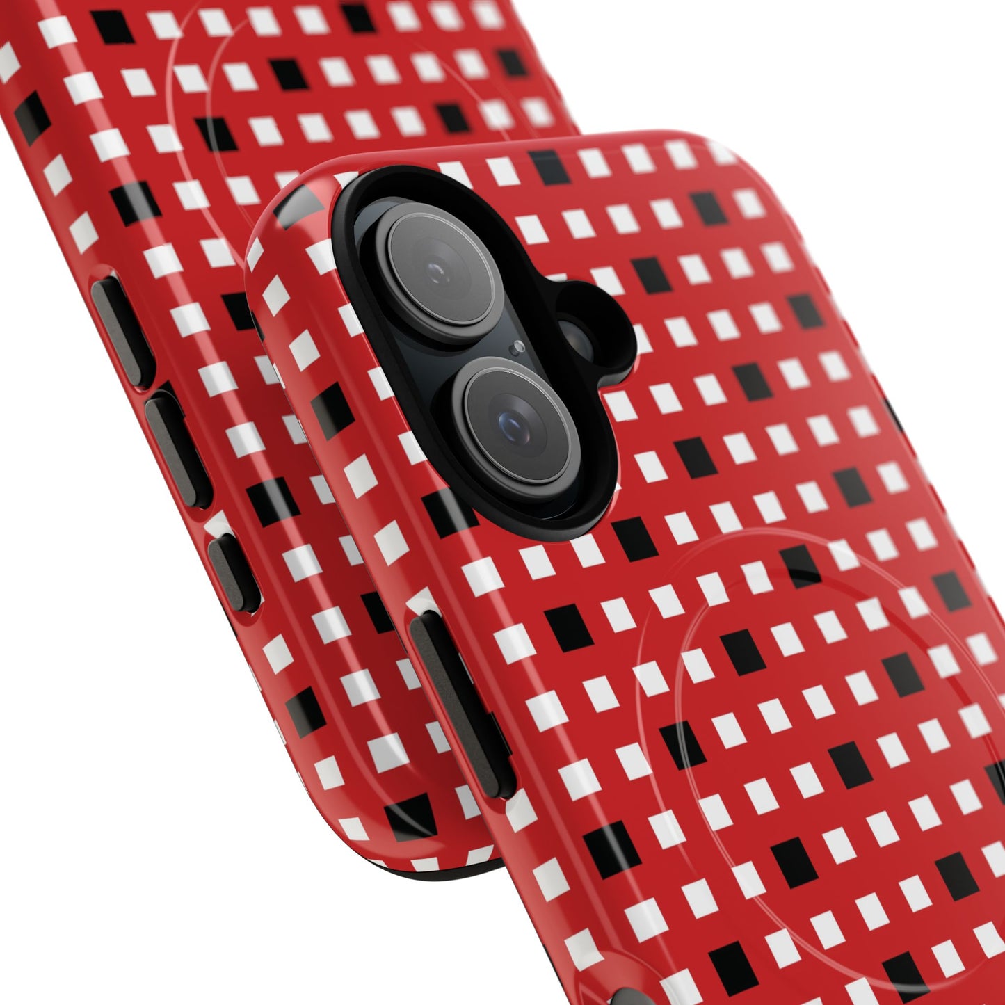 Crimson Gridlock Tough iPhone Magnetic Cases, Durable iPhone Accessories, Gift for Tech Lovers, Modern Design