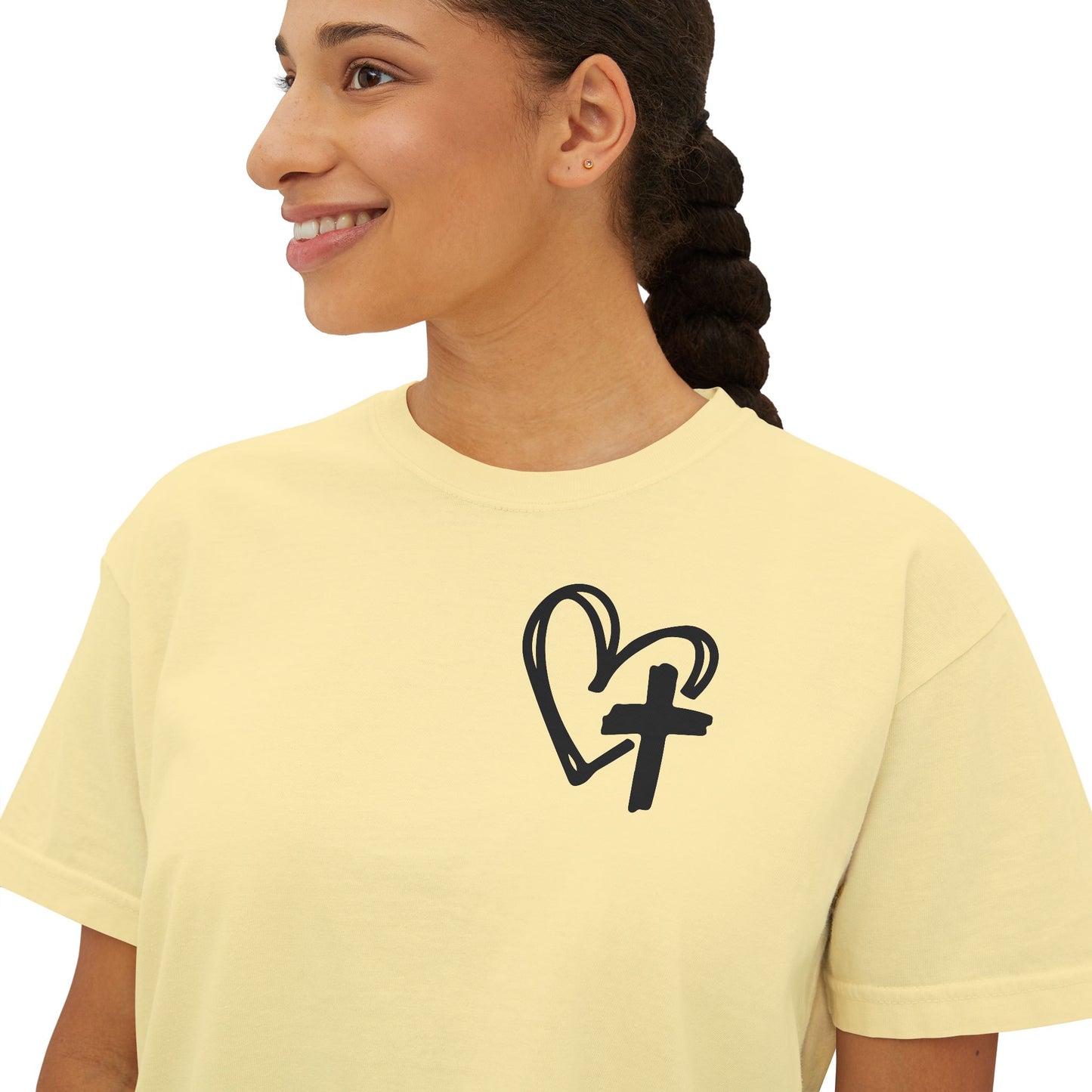 Faith and Floral Cross Women's Comfort Colors Boxy Tee