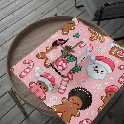 Wrapping Papers - Pink Ginger Bread Holiday Collection - Matte or Glossy Finish - 90gsm Paper