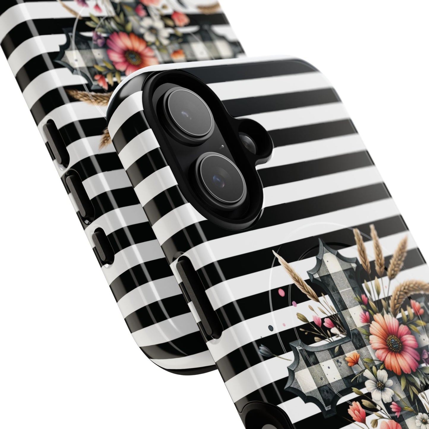 Grace in Bloom Tough Magnetic iPhone Case with Floral Cross Design, Boho iPhone Cover, Striped iPhone Case, Unique Religious Gift, Trendy Cell iPhone Accessory.