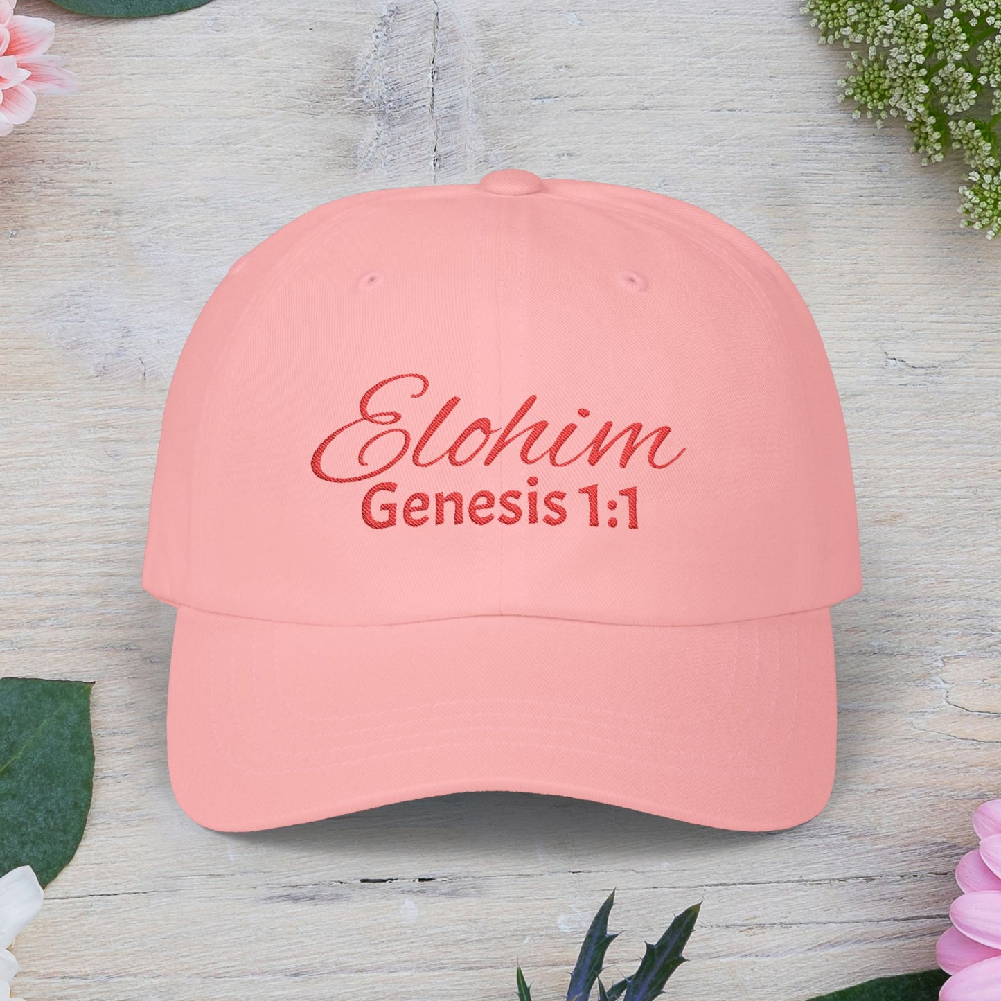 Classic Embroidery Dad Cap with 'ELOHIM, GENESIS 1:1' - Faith-Based Hat, Casual Wear, Gift for Dad, Christian Accessory, Summer Fashion