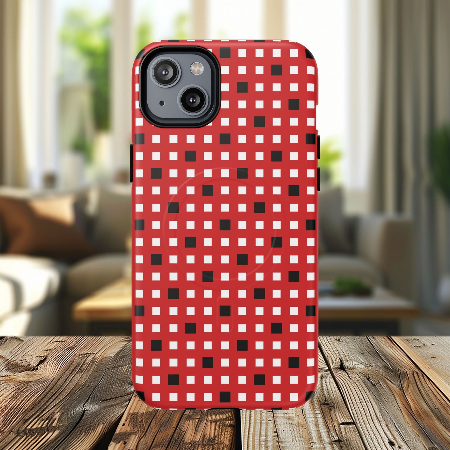 Crimson Gridlock Tough iPhone Magnetic Cases, Durable iPhone Accessories, Gift for Tech Lovers, Modern Design