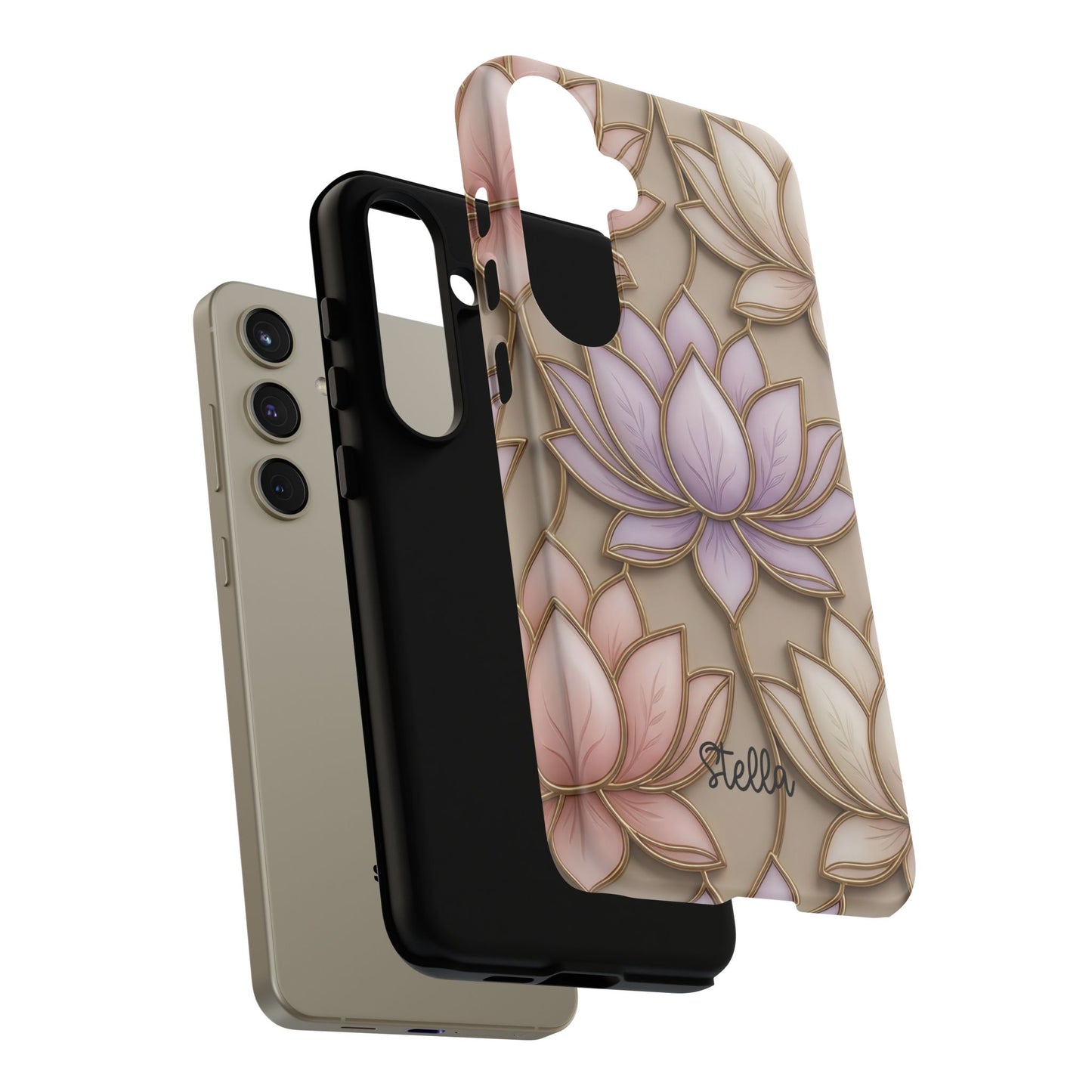 Personalized Lotus Floral Stained Glass Effect Tough Phone Case