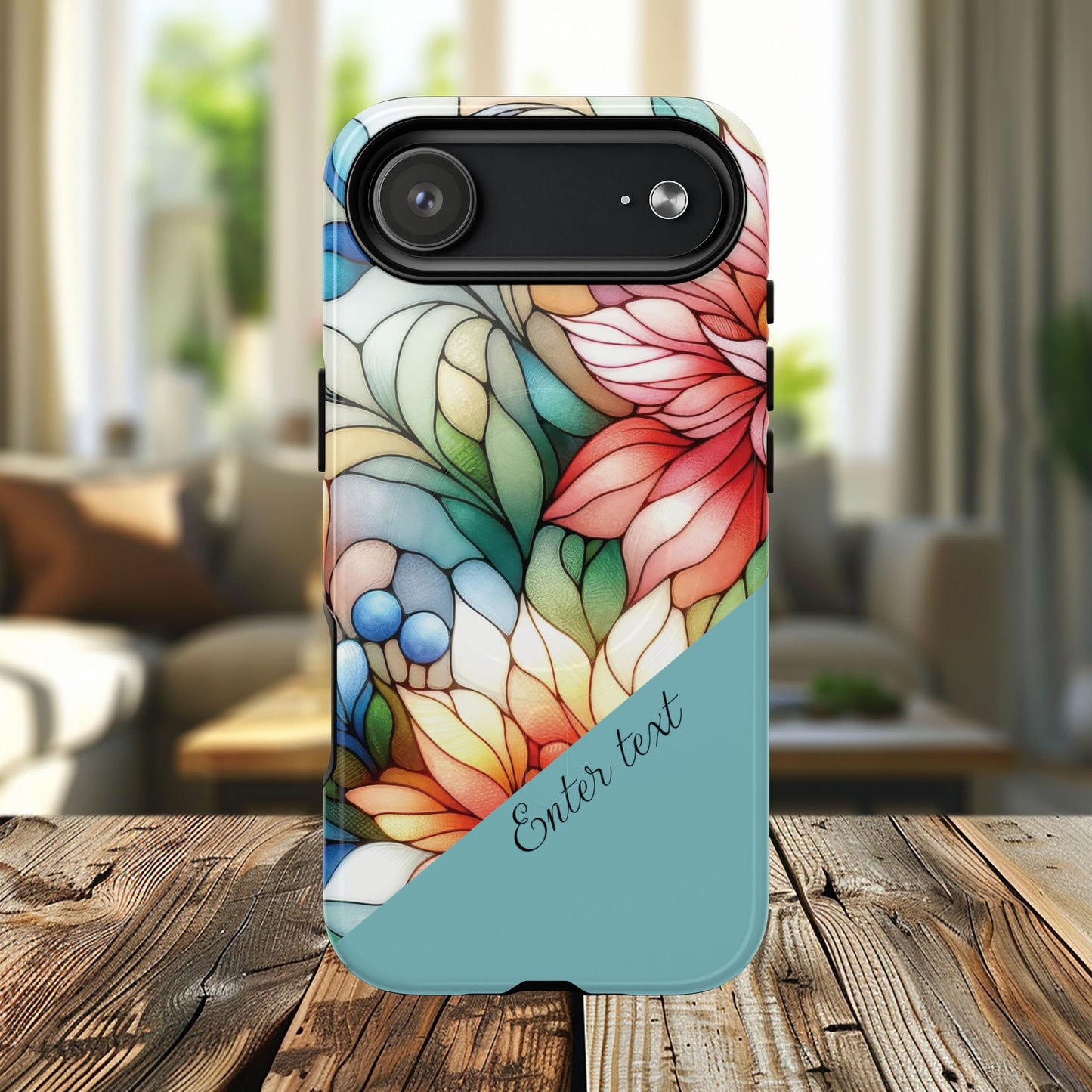 Personalized Radiant Gardenlight Stained Glass Tough MagSafe Magnetic Case, Vibrant Flower Cover, Durable Protective Case, Unique Gift for Her, Spring Elegance, iPhone® 13, 14, 15, 16, 17, Pro, Pro Max, Plus Cases.