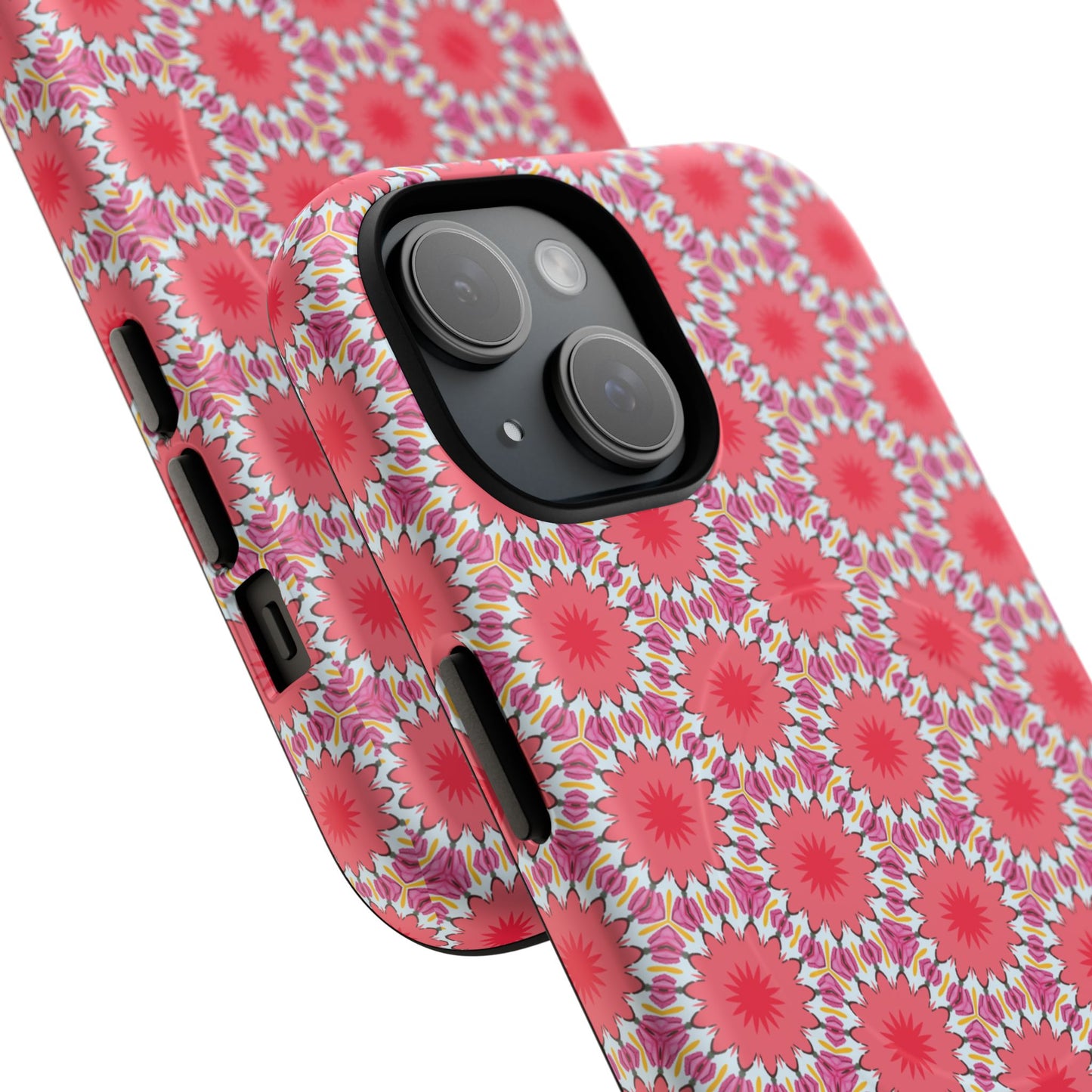 Roseburst Mosaic Vibrant Flower Pattern iPhone Case, Stylish iPhone Cover, Tough Magnetic Case, Floral Gift, Trendy Accessory for Her