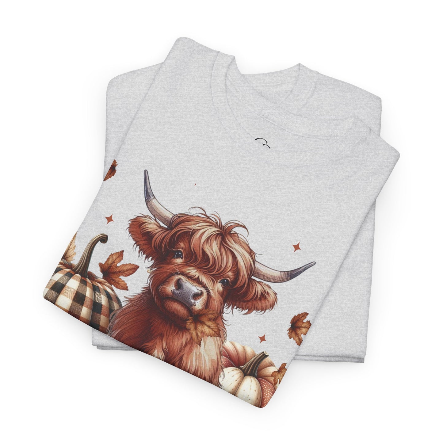 Autumn Highland Cow Charm Unisex Heavy Cotton Tee