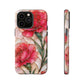 Stained Glass Effect Carnation Floral Tough Phone Case – Pink Vintage Botanical Protective Cover