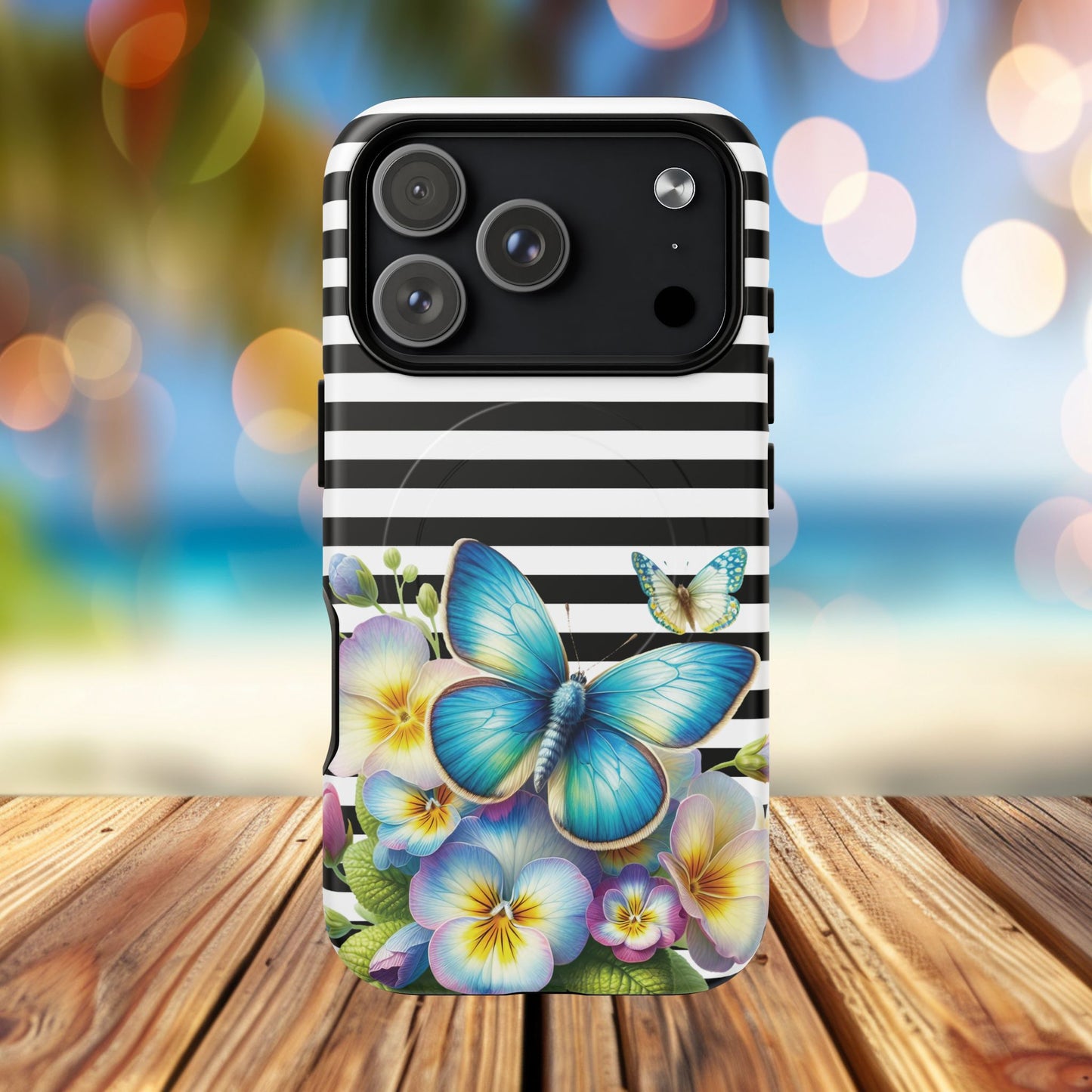 Pansy Parade Tough iPhone Magnetic Cases, Floral Tough Case, Striped iPhone Magnetic Cover, Phone Accessory, Gift for Nature Lovers