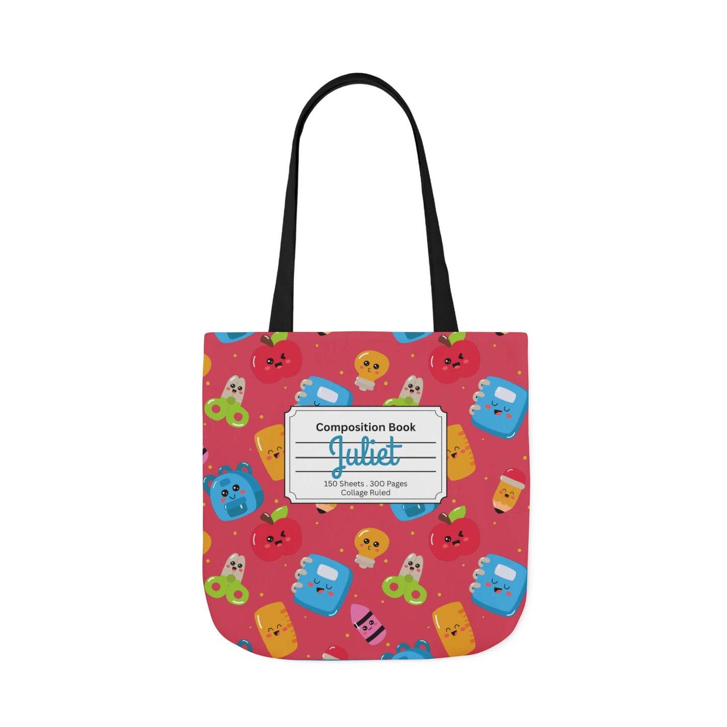 Personalized Kawaii Composition Book Inspired Canvas Tote Bag with Colorful Straps, Cute School Bag, Eco-Friendly Tote, Back to School Shopping Bag, Teacher Gift Idea