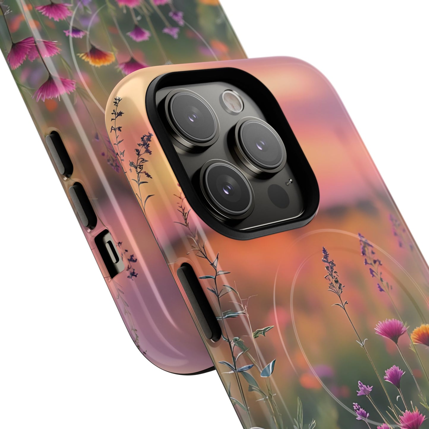 Floral Sunset Phone Case, Tough Magnetic Cases for iPhone, Nature Lover Gift, Durable Protection, Eco-Friendly Phone Accessory