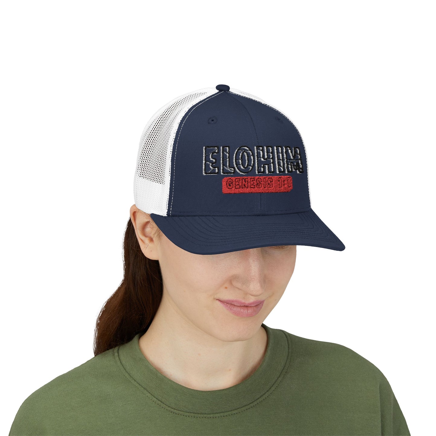 Embroidery Elohim Faith Snapback Trucker Cap - Religious Hat, Stylish Accessory, Gift for Believers, Casual Wear, Outdoor Events, Faith-Based, Name of GOD.