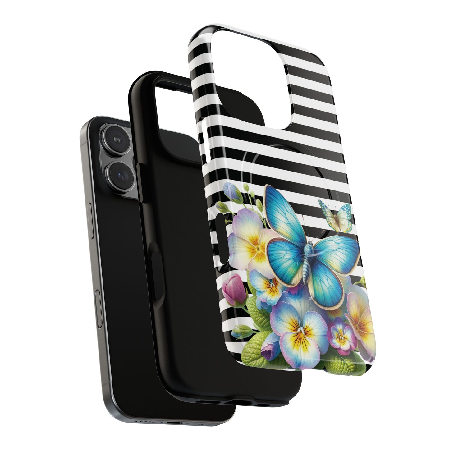 Pansy Parade Tough iPhone Magnetic Cases, Floral Tough Case, Striped iPhone Magnetic Cover, Phone Accessory, Gift for Nature Lovers