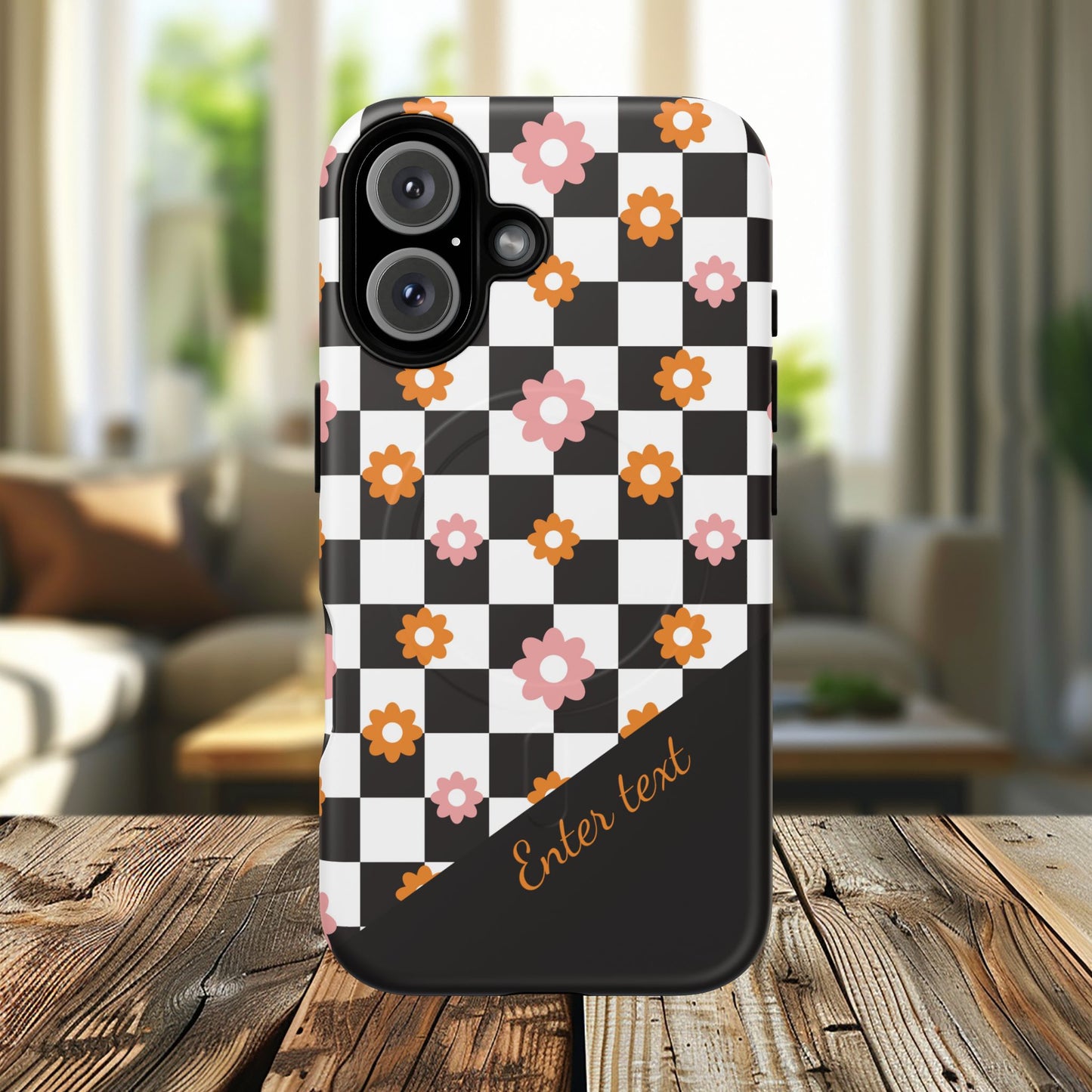 Groovy Checkered Bloom iPhone Case, Tough Magnetic Cases for Women, Stylish iPhone Cover, Trendy Floral Print, Gift for Her, Everyday Accessories