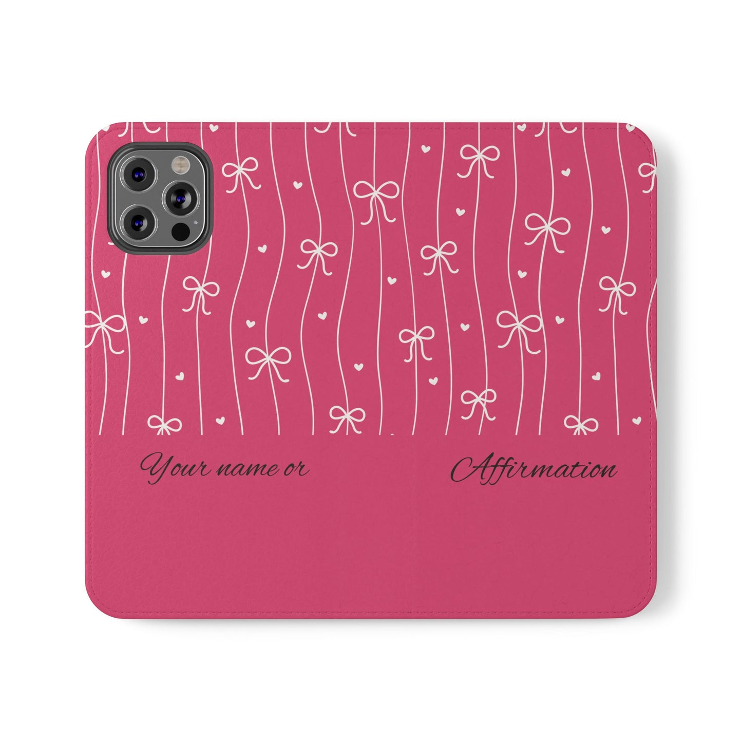 Personalized Pink Bow Coquette Flip iPhone and Samsumg Case — Custom Name or Affirmation Wallet Cover