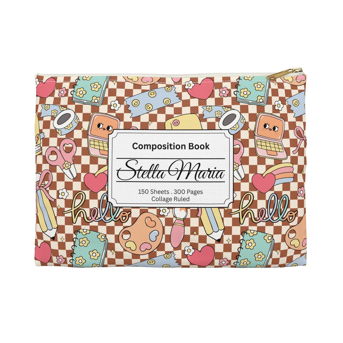 Personalized Brown Doodle Daydream Composition Book Inspired Accessory Pouch, Kids School Supplies, Classroom Organizer, Teacher Gift, Fun Stationery Case, Back to School
