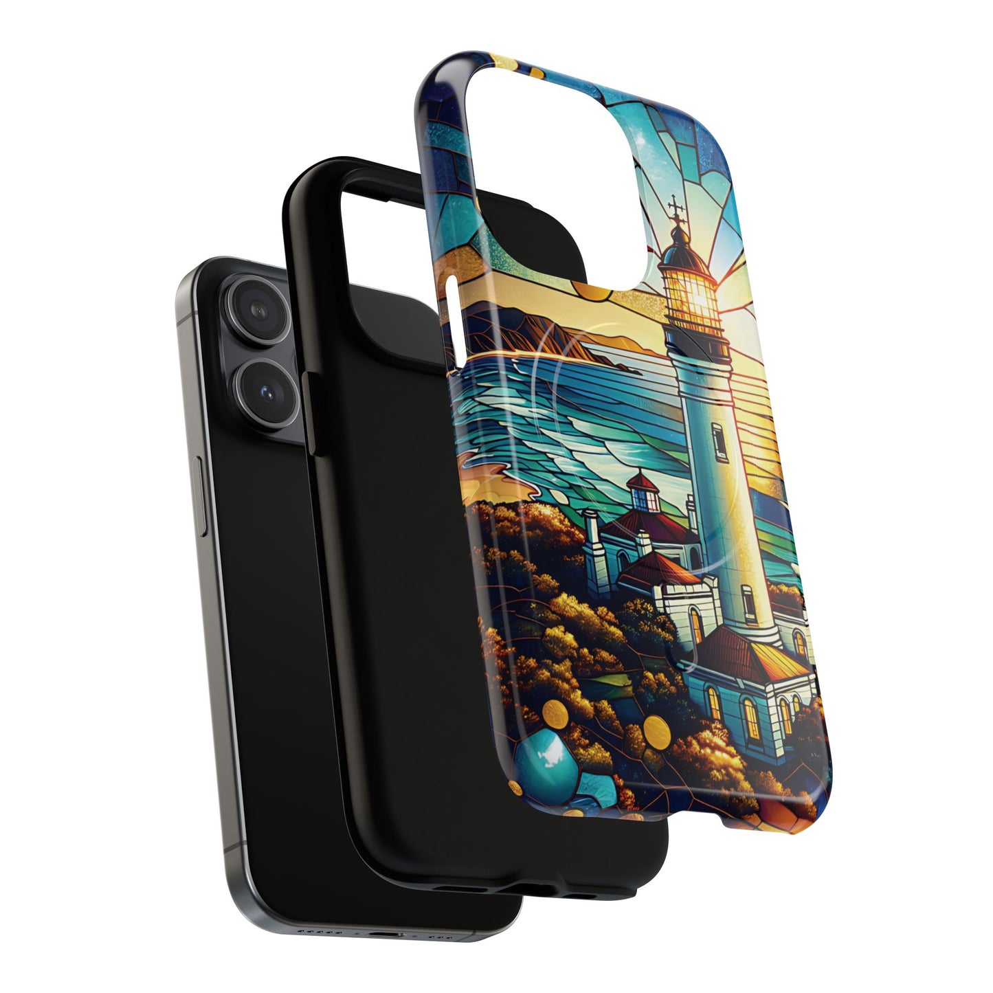 Stained Glass Lighthouse Phone Case - Tough Magnetic Cases, Unique Gifts for Nature Lovers, Beach Vibes, Travel Accessories, Coastal Decor