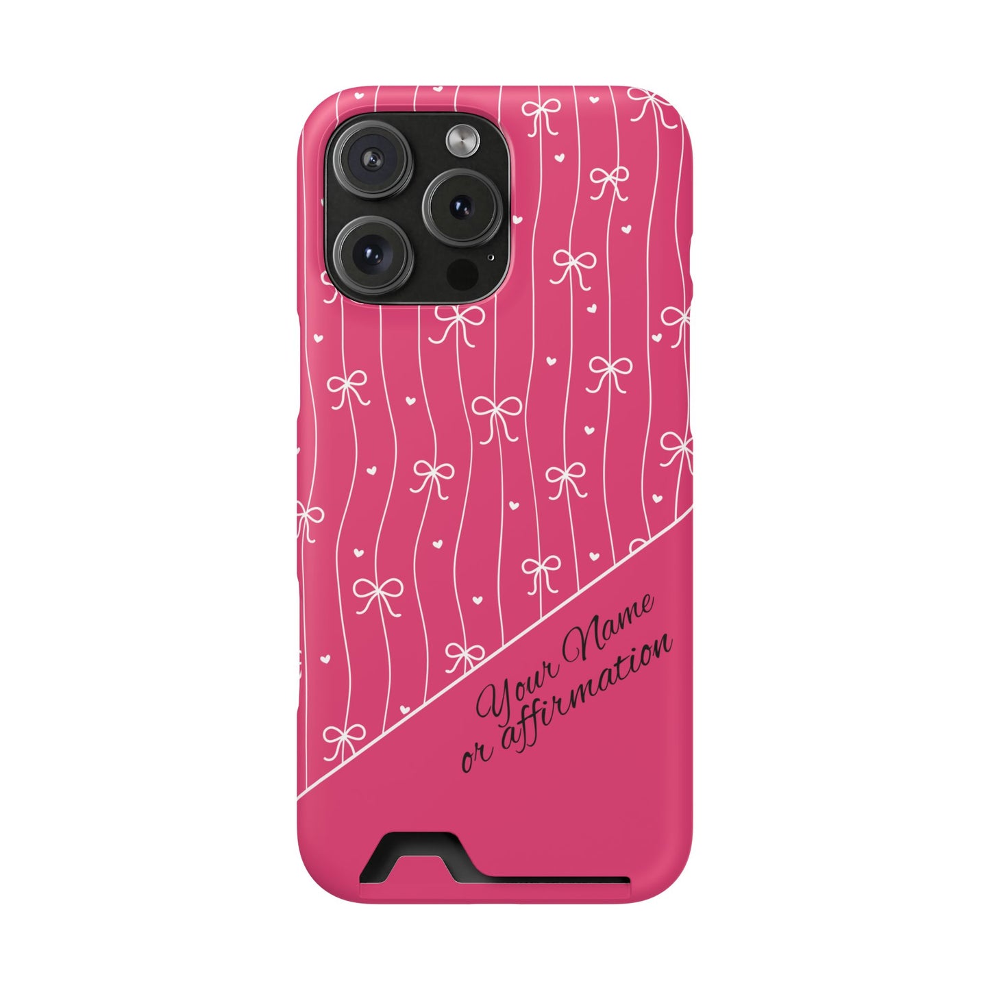 Personalized Pink Bow Coquette iPhone and Samsung Card Case — Custom Name or Affirmation