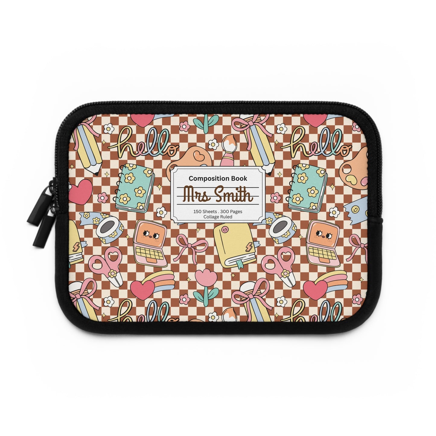 Personalized Brown Doodle Daydream Laptop Sleeve with Composition Book Inspired Design, Customizable Tech Case, School Supplies, Gift for Students, College Essentials, Back to School