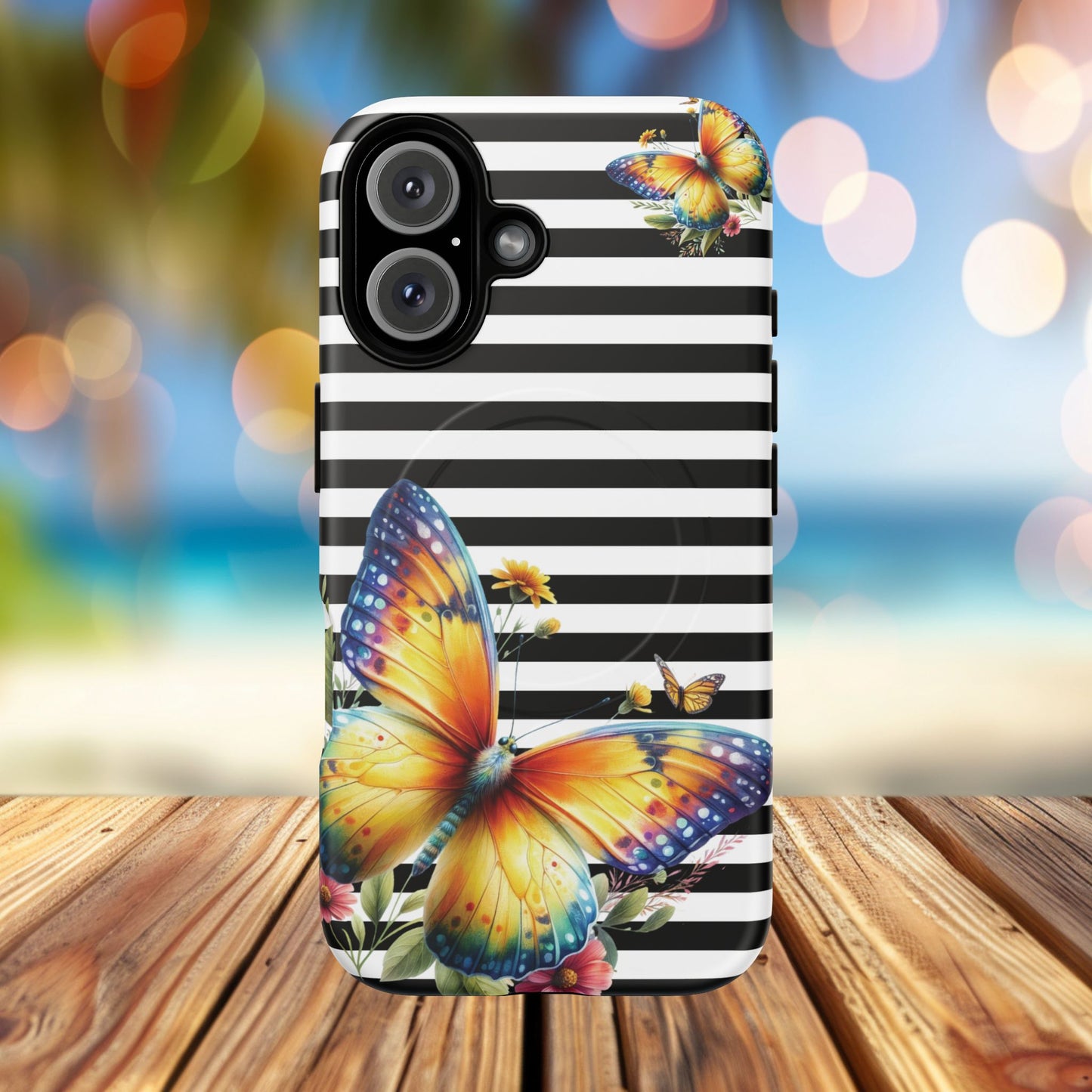Botanic Flight Tough iPhone Magnetic Cases, Floral iPhone Cover, Stylish Tech Accessory, Gift for Nature Lovers, Butterfly Design, Unique Phone Protector