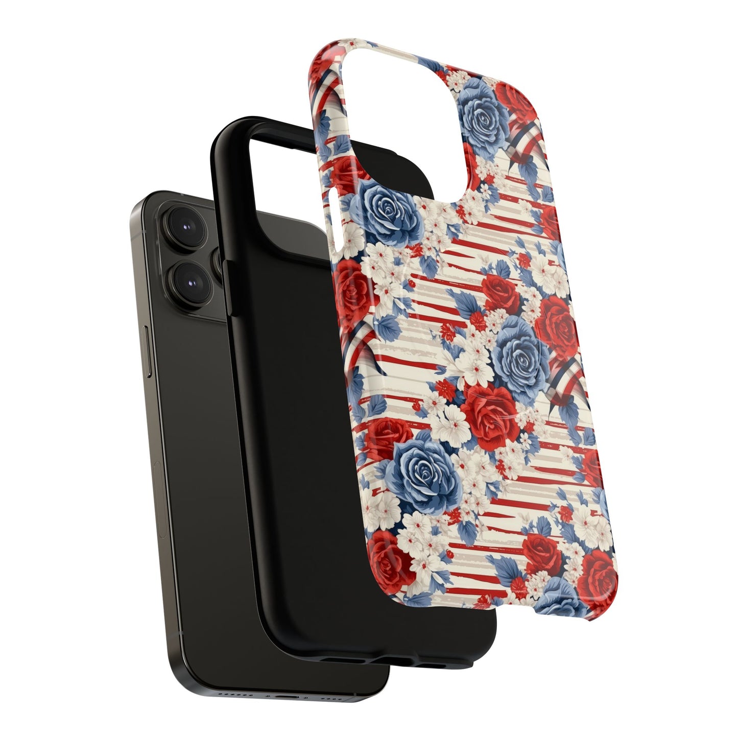 Floral Freedom Tough iPhone Magnetic Case, Red Blue Flower Design,  iPhone MagSafe® compatibility Cover, Best Gift for Her, Holiday Present