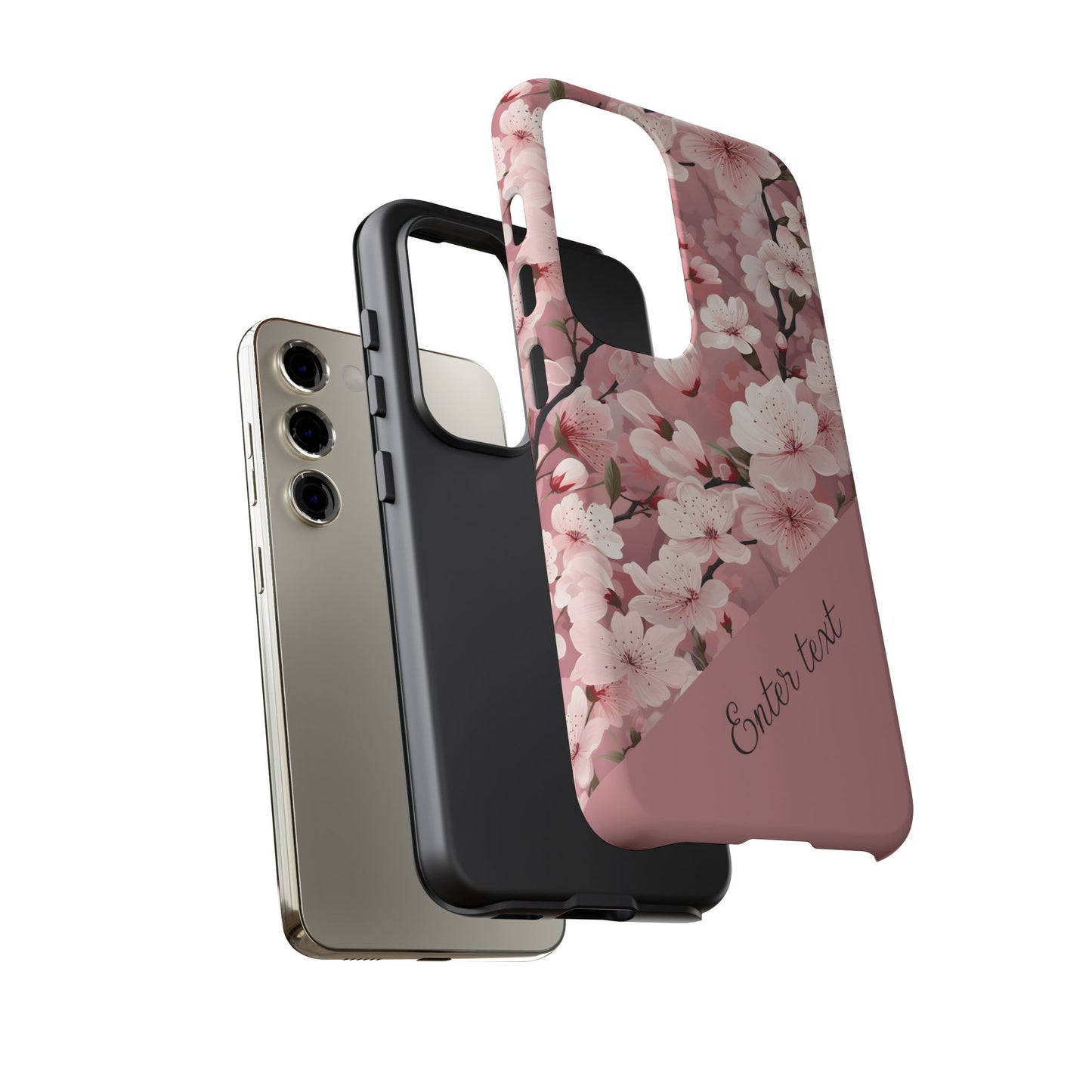 Personalized Cherry Blossom Tough Phone Case — Pink Floral Protective Case for Samsung & Google