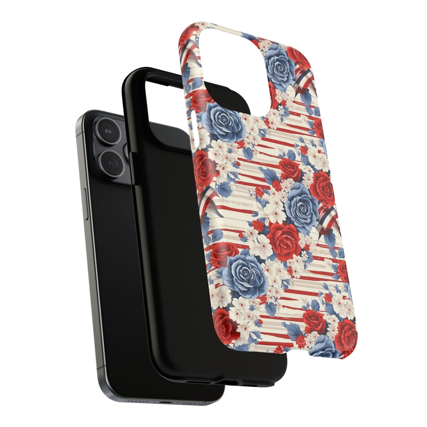 Floral Freedom Tough iPhone Magnetic Case, Red Blue Flower Design,  iPhone MagSafe® compatibility Cover, Best Gift for Her, Holiday Present